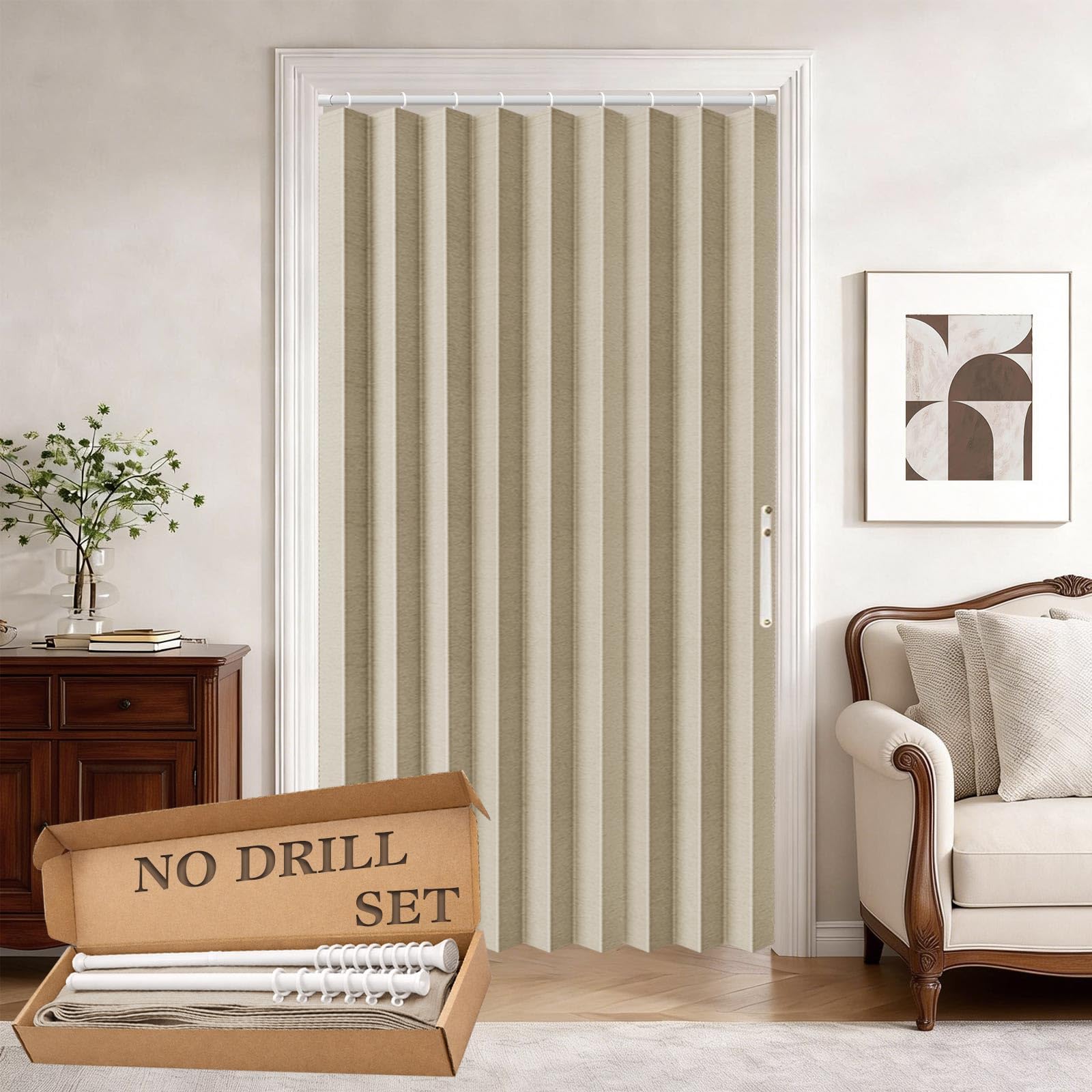 Jilron 100% Blackout Fabric Folding Door Curtain with Magnetic Closure - Accordion Style for Sliding Doors, Closets,Wardrobe and Temporary Door Solutions Doorway Curtains（W42 x L78, Black，1 Panel）