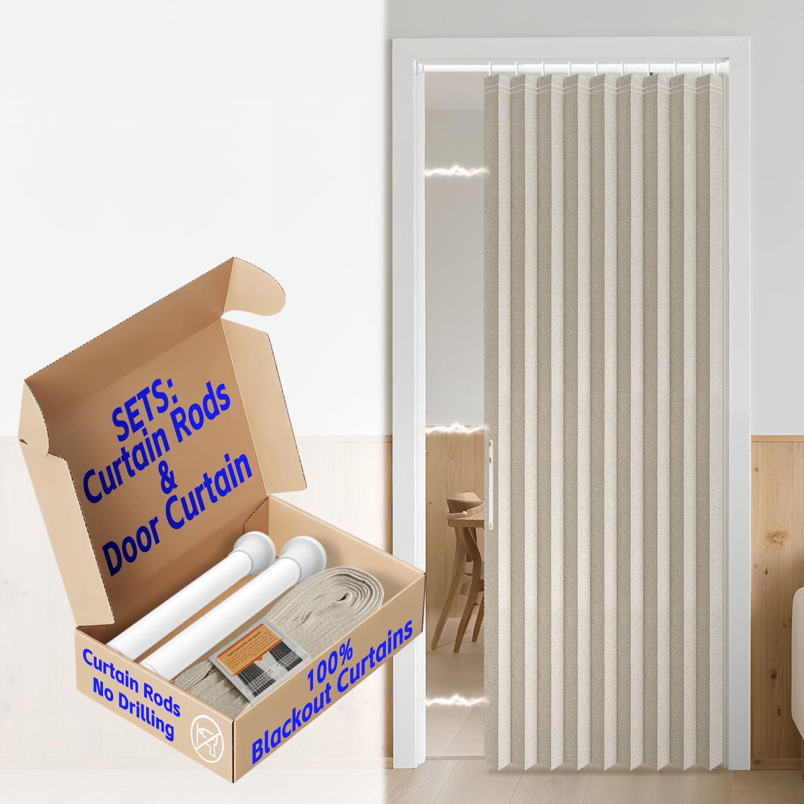AJAZZ 100% Blackout Accordion Door Magnetic Door Curtain Folding Closet Doors Curtain Invisible Applicable Bedroom Room Living Room Doorway （Grey 42" W x 78" L 1 Panel