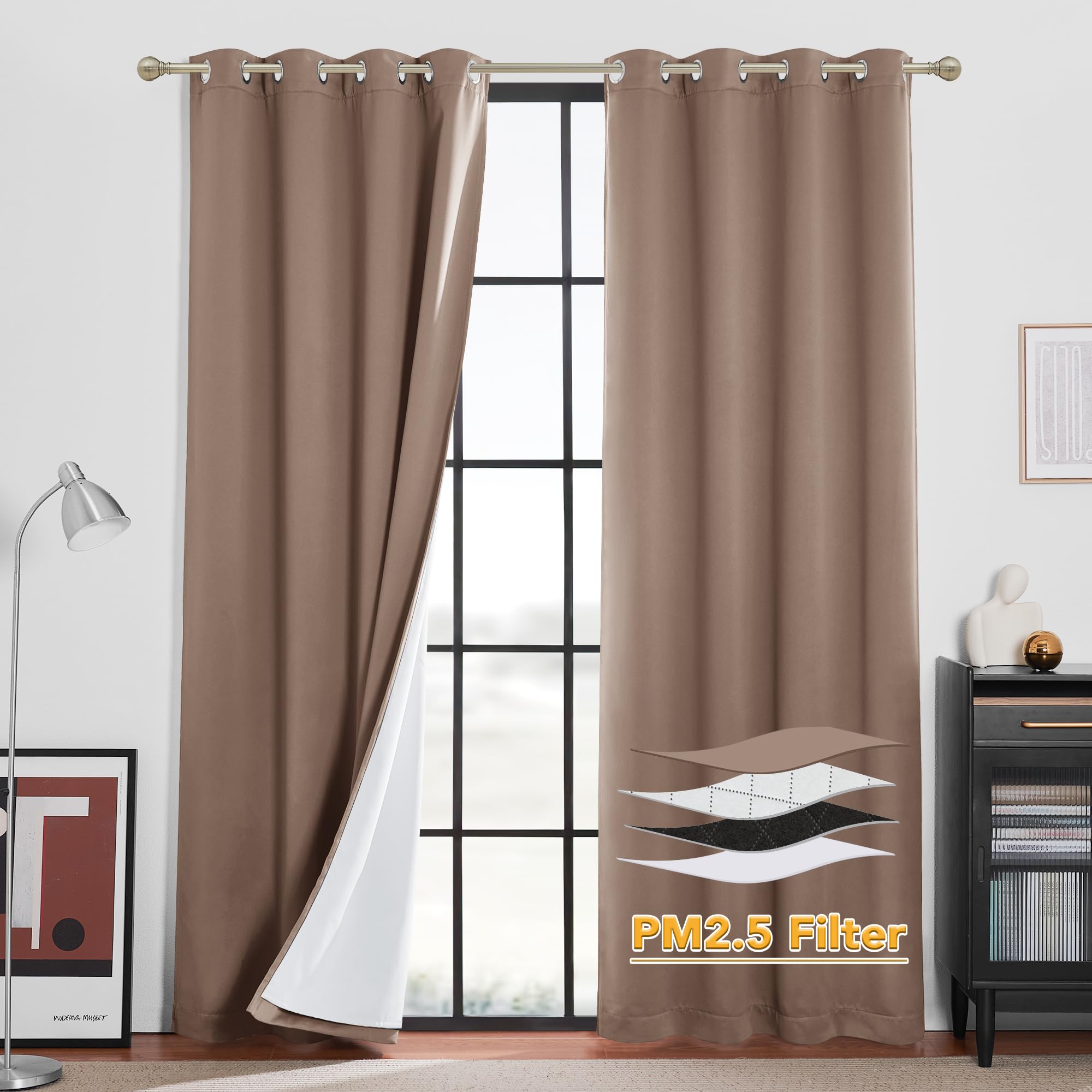 RYB HOME Dustproof Curtains for Large Window, Soundproof Thermal Insulated Blackout Curtains for Sliding Glass Door Furance Office Dorm Bedroom Living Room, Silver Grey, W62 x L95 inch, 2 Panels