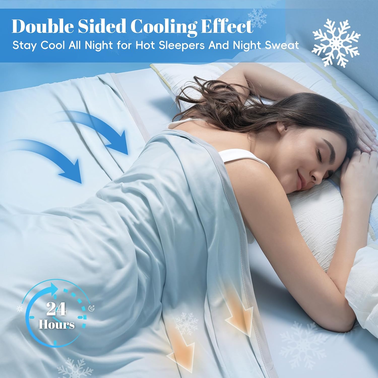 PHF Double Cooling Blanket for Hot Sleepers Queen Size, Arc-Chill Q-Max>0.5 with Double Cooling, Lightweight Summer Blanket Absorbs Heat to Keep Cool All Night for Night Sweats (Ice Blue, 90''x90'')