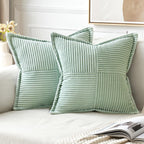 MIULEE Decorative Throw Pillow Covers for Couch Bed Livingroom 20x20 Inch Set of 2 Beige Boho Accent Throw Pllows Broadside Striped Patchwork Soft Corduroy Pillowcases