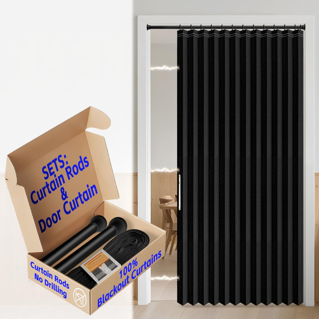 AJAZZ 100% Blackout Accordion Door Magnetic Door Curtain Folding Closet Doors Curtain Invisible Applicable Bedroom Room Living Room Doorway （Grey 42" W x 78" L 1 Panel