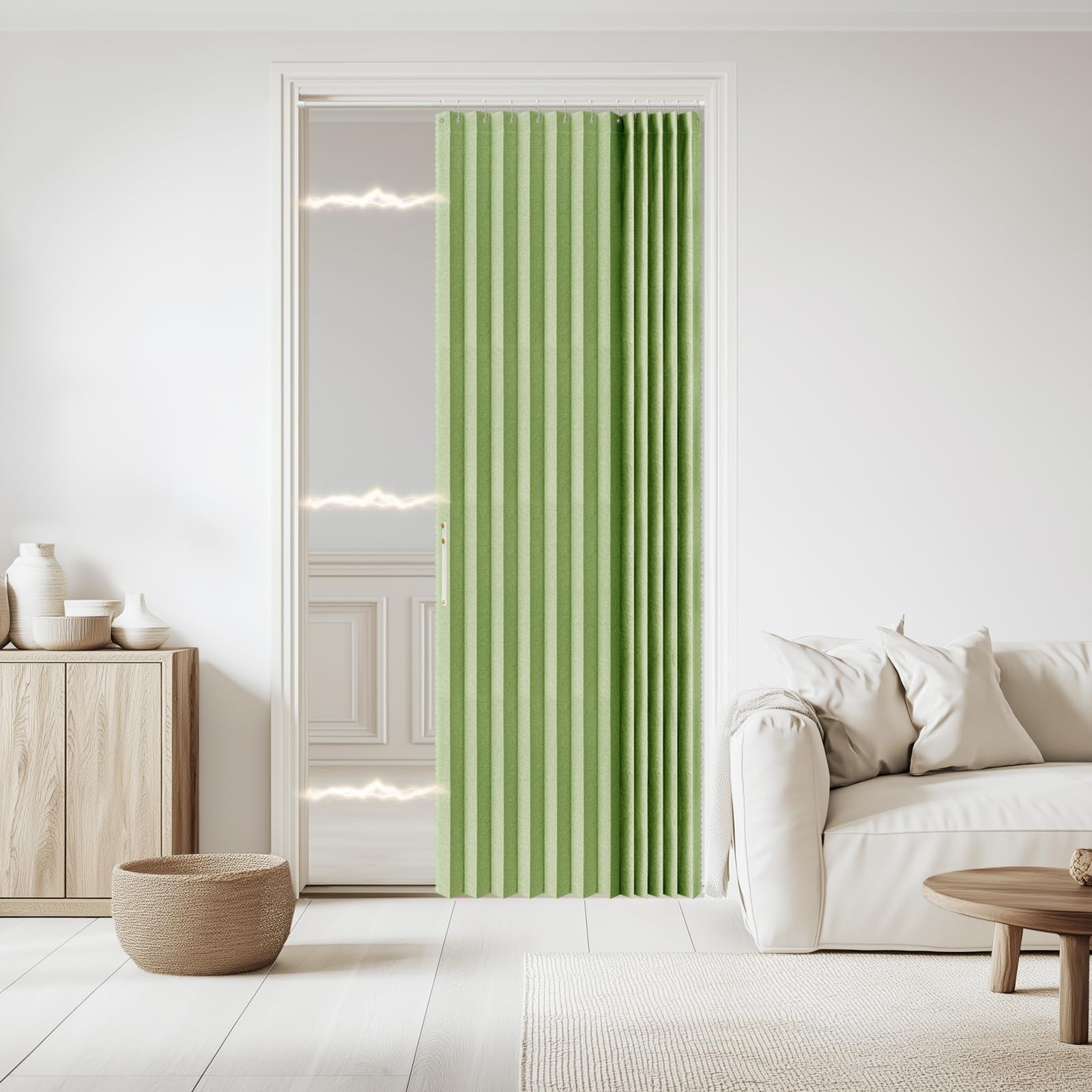 Jilron 100% Blackout Fabric Folding Door Curtain with Magnetic Closure - Accordion Style for Sliding Doors, Closets,Wardrobe and Temporary Door Solutions Doorway Curtains（W42 x L78, Black，1 Panel）