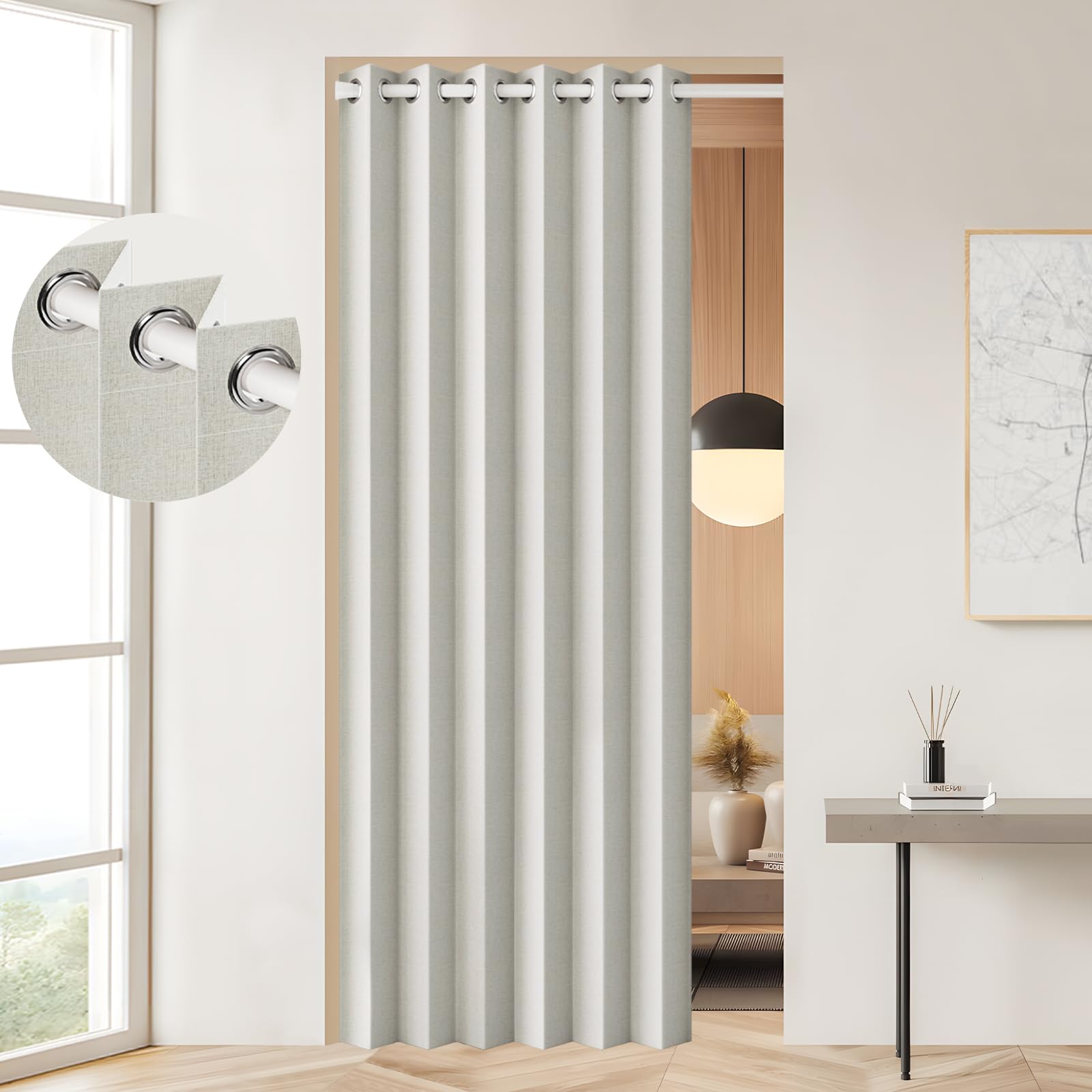 100% Blackout Privacy Door Curtain for Doorway, Magnetic Door Curtain for Closet & Hallway, 1 Panel, W45 x L80, Gray