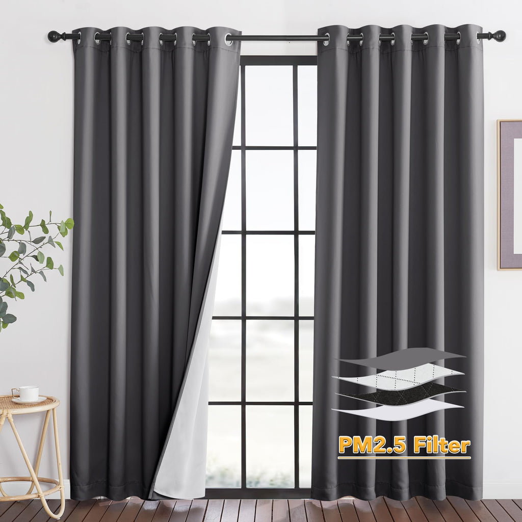 RYB HOME Dustproof Curtains for Large Window, Soundproof Thermal Insulated Blackout Curtains for Sliding Glass Door Furance Office Dorm Bedroom Living Room, Silver Grey, W62 x L95 inch, 2 Panels