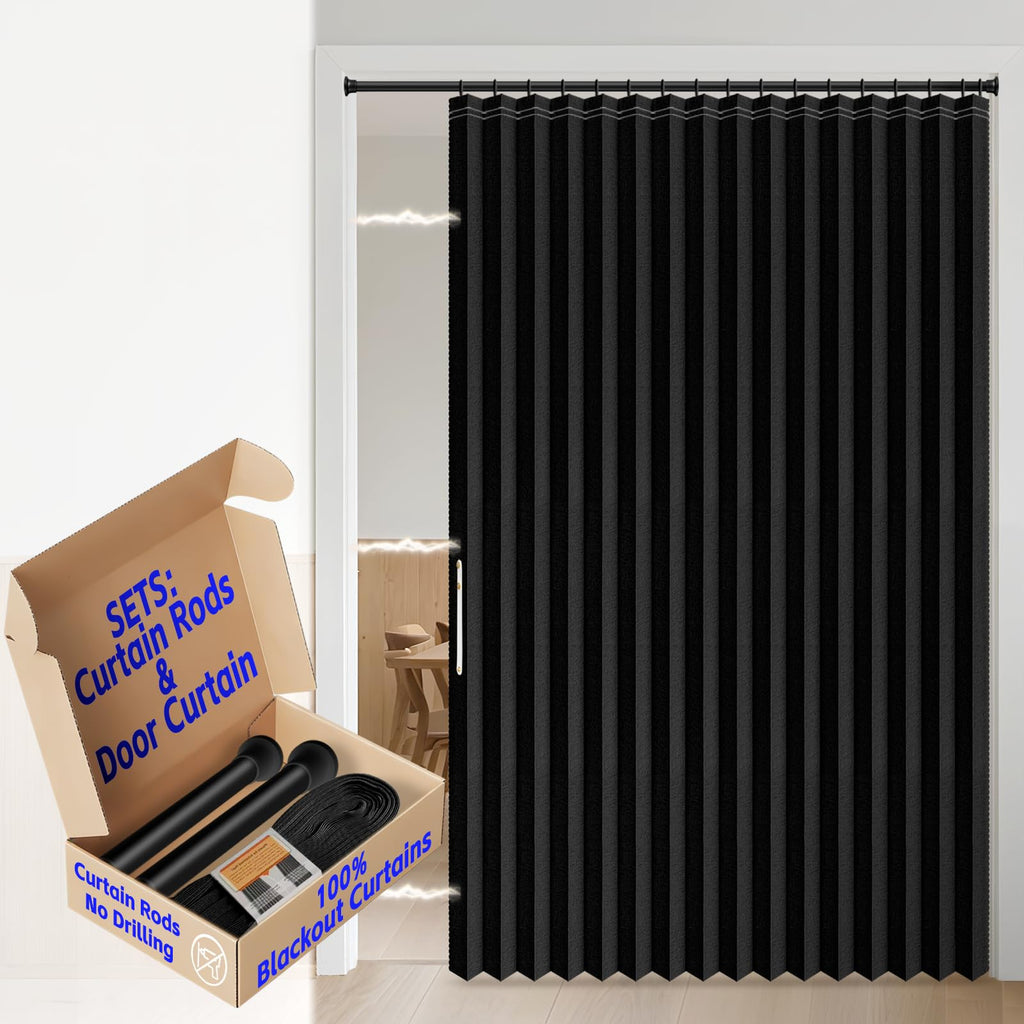 AJAZZ 100% Blackout Accordion Door Magnetic Door Curtain Folding Closet Doors Curtain Invisible Applicable Bedroom Room Living Room Doorway （Grey 42" W x 78" L 1 Panel