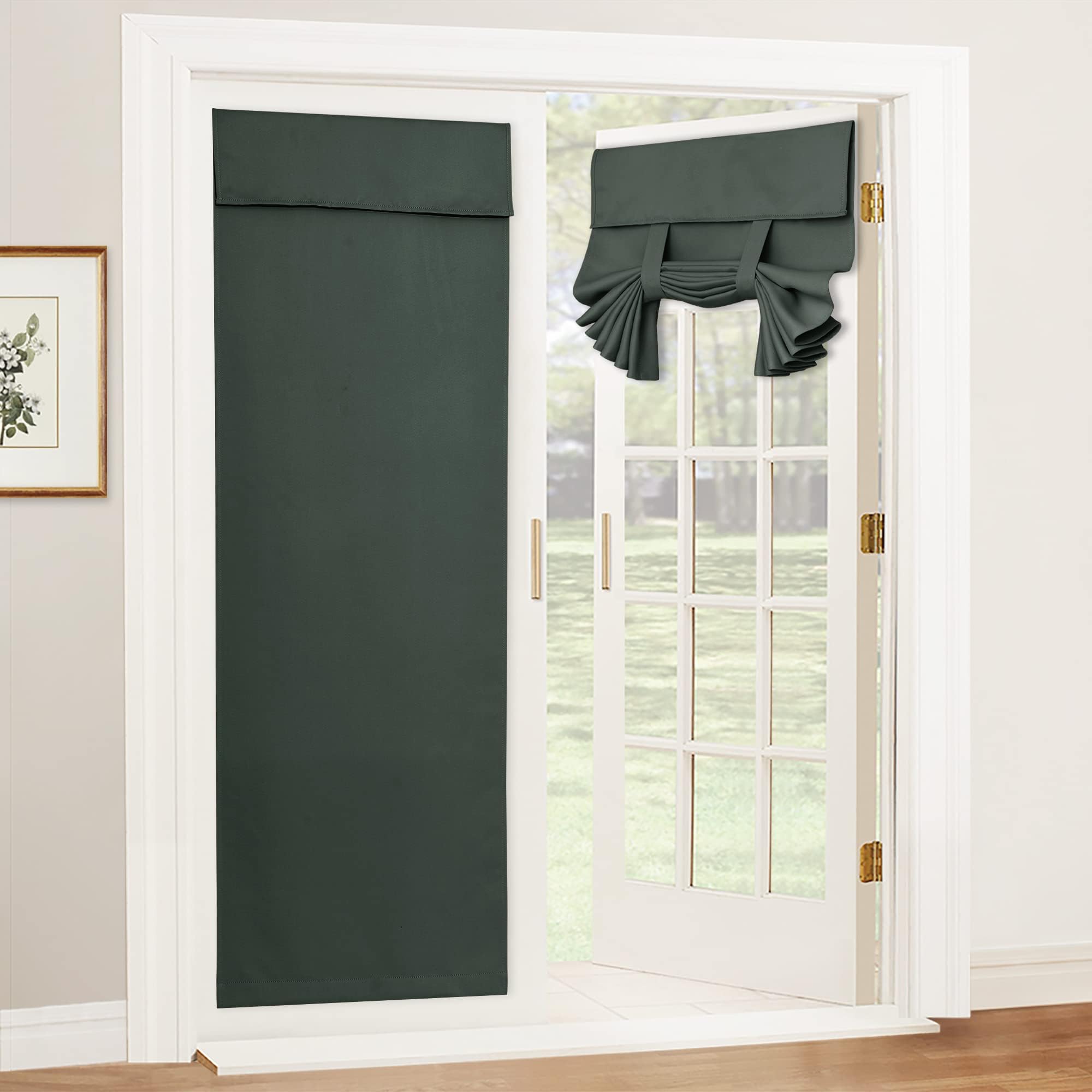 RYB HOME Blackout French Door Curtain - Privacy Thermal Insulated Window Shades for Patio Kitchen Front Entry Back Door Glass Window, Self Adhesive No Drill, 1 Panel, 26" W x 69" L, Black