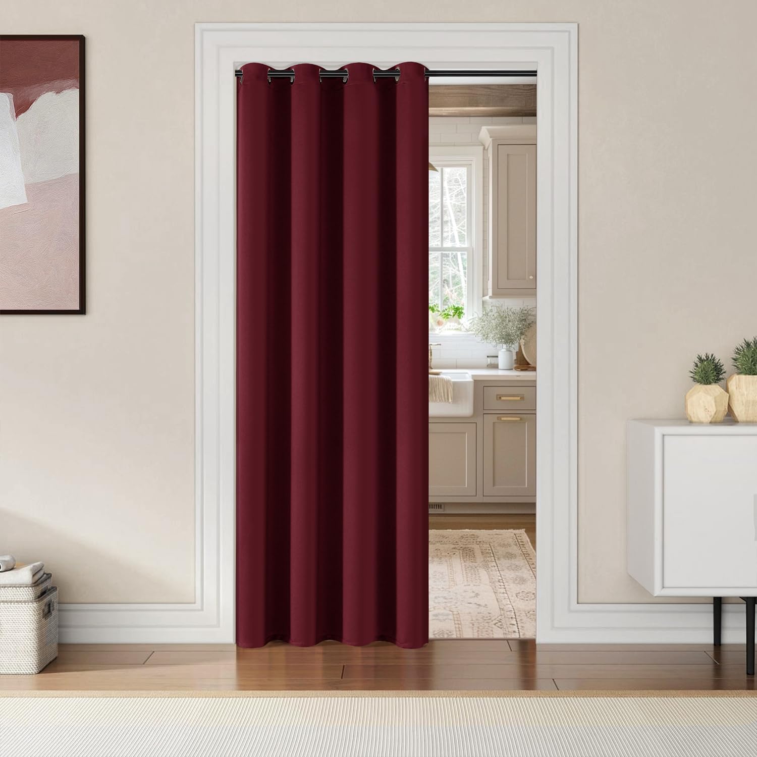 ChrisDowa Blackout Door Curtains for Doorway Privacy, Grommet Closet Curtains for Bedroom Closet Door, Thermal Insulated Temporary Doorway Cover Room Divider Drapes (1 Panel, Dark Grey, 34 x 80 Inch)