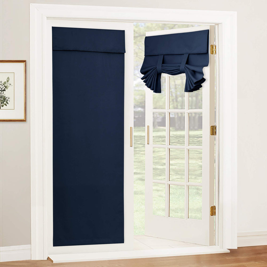 RYB HOME Blackout French Door Curtain - Privacy Thermal Insulated Window Shades for Patio Kitchen Front Entry Back Door Glass Window, Self Adhesive No Drill, 1 Panel, 26" W x 69" L, Black