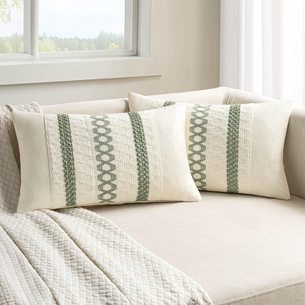 Set of 2 18x18 Inch Sage Green Macrame Woven Boho Farmhouse Pillow Covers Retro Cotton Cushion Cases for Sofa Bed Chair Summer Spring Decor