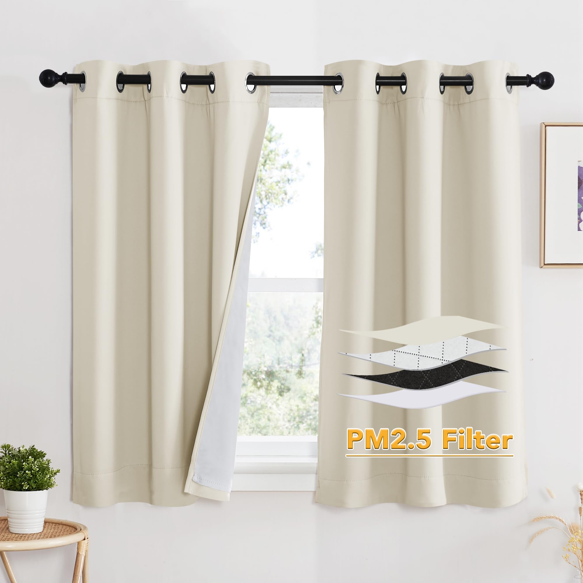 RYB HOME Dustproof Curtains for Large Window, Soundproof Thermal Insulated Blackout Curtains for Sliding Glass Door Furance Office Dorm Bedroom Living Room, Silver Grey, W62 x L95 inch, 2 Panels