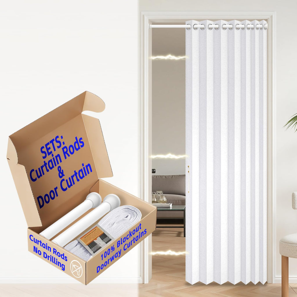 AJAZZ 100% Blackout Accordion Door Magnetic Door Curtain Folding Closet Doors Curtain Invisible Applicable Bedroom Room Living Room Doorway （Grey 42" W x 78" L 1 Panel