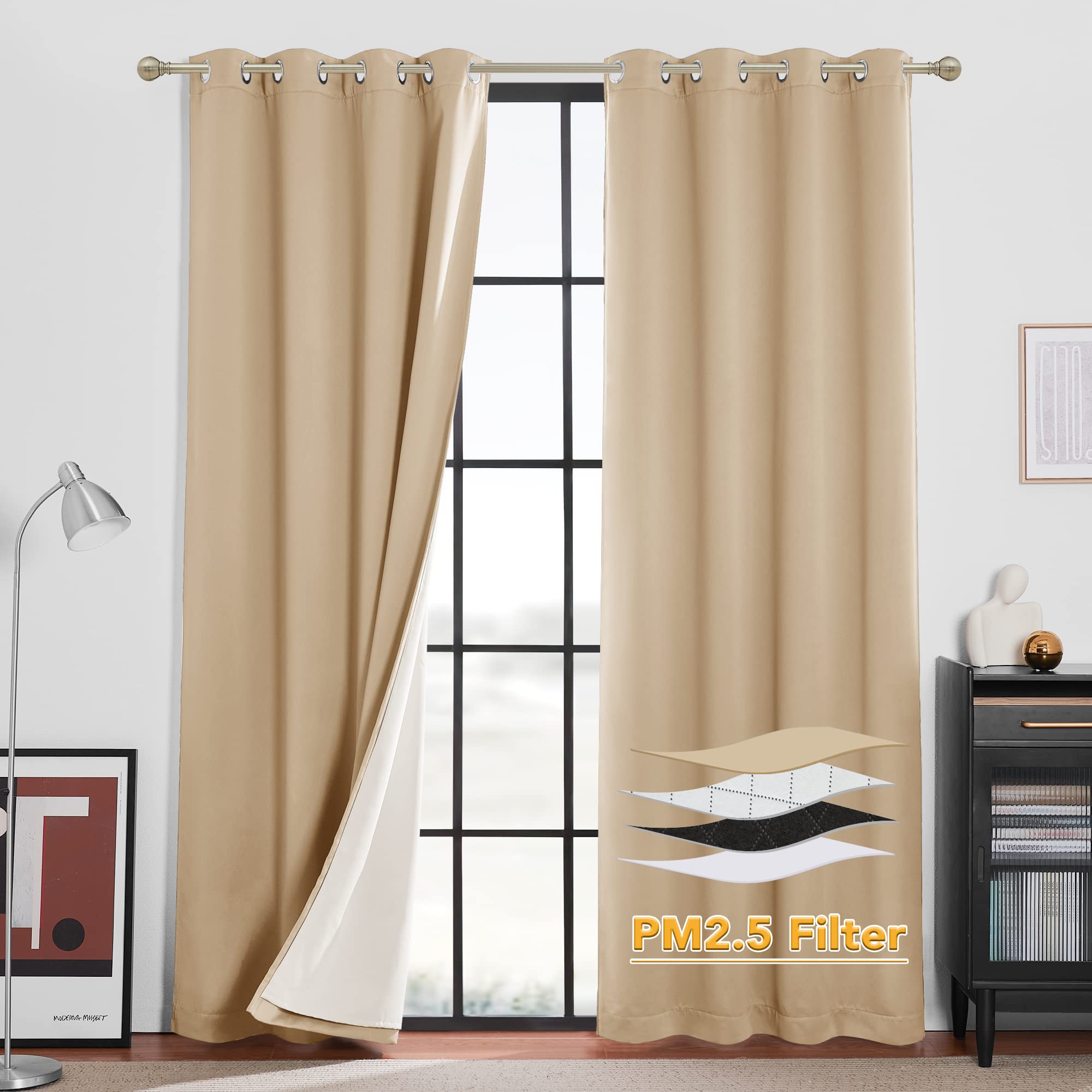 RYB HOME Dustproof Curtains for Large Window, Soundproof Thermal Insulated Blackout Curtains for Sliding Glass Door Furance Office Dorm Bedroom Living Room, Silver Grey, W62 x L95 inch, 2 Panels
