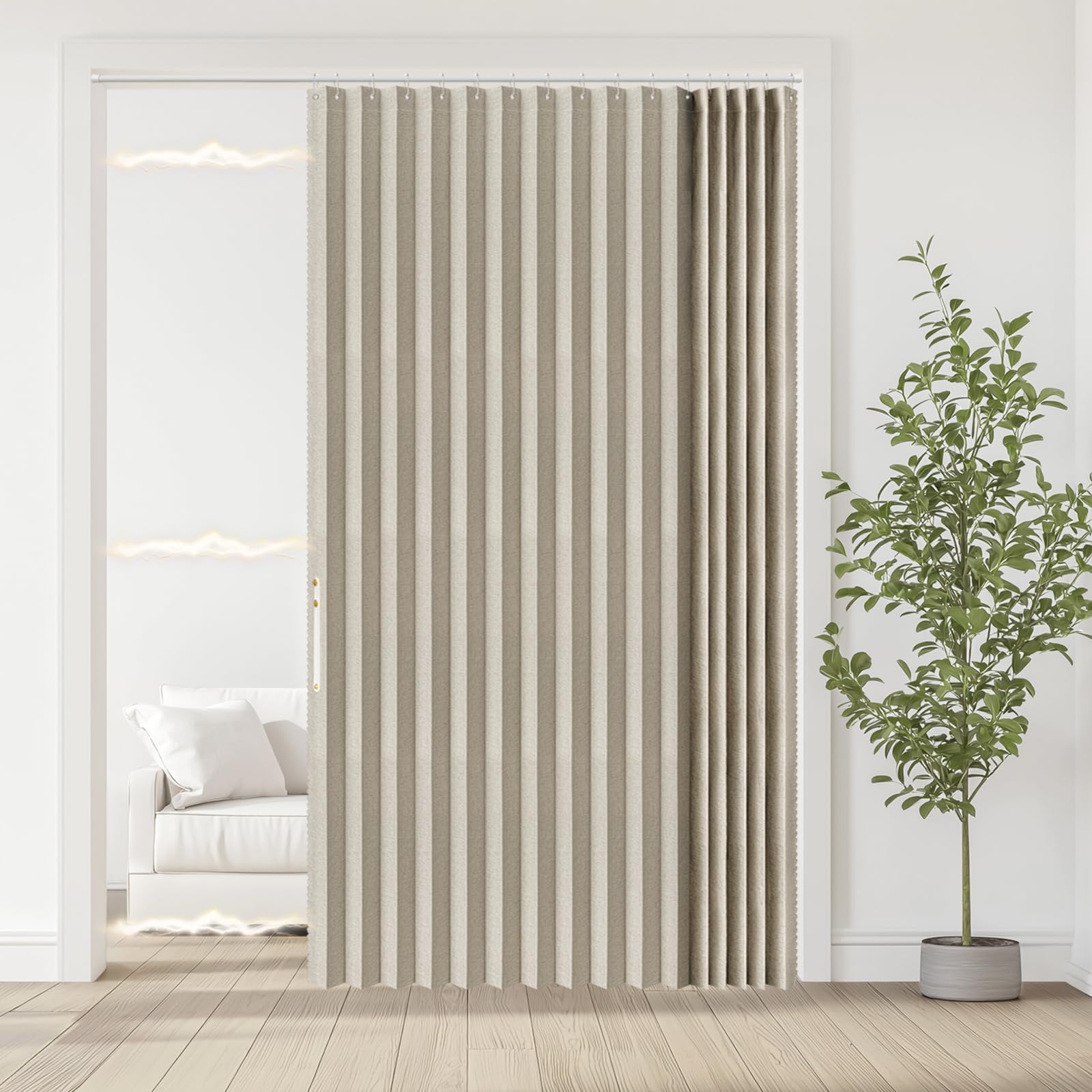 Jilron 100% Blackout Fabric Folding Door Curtain with Magnetic Closure - Accordion Style for Sliding Doors, Closets,Wardrobe and Temporary Door Solutions Doorway Curtains（W42 x L78, Black，1 Panel）