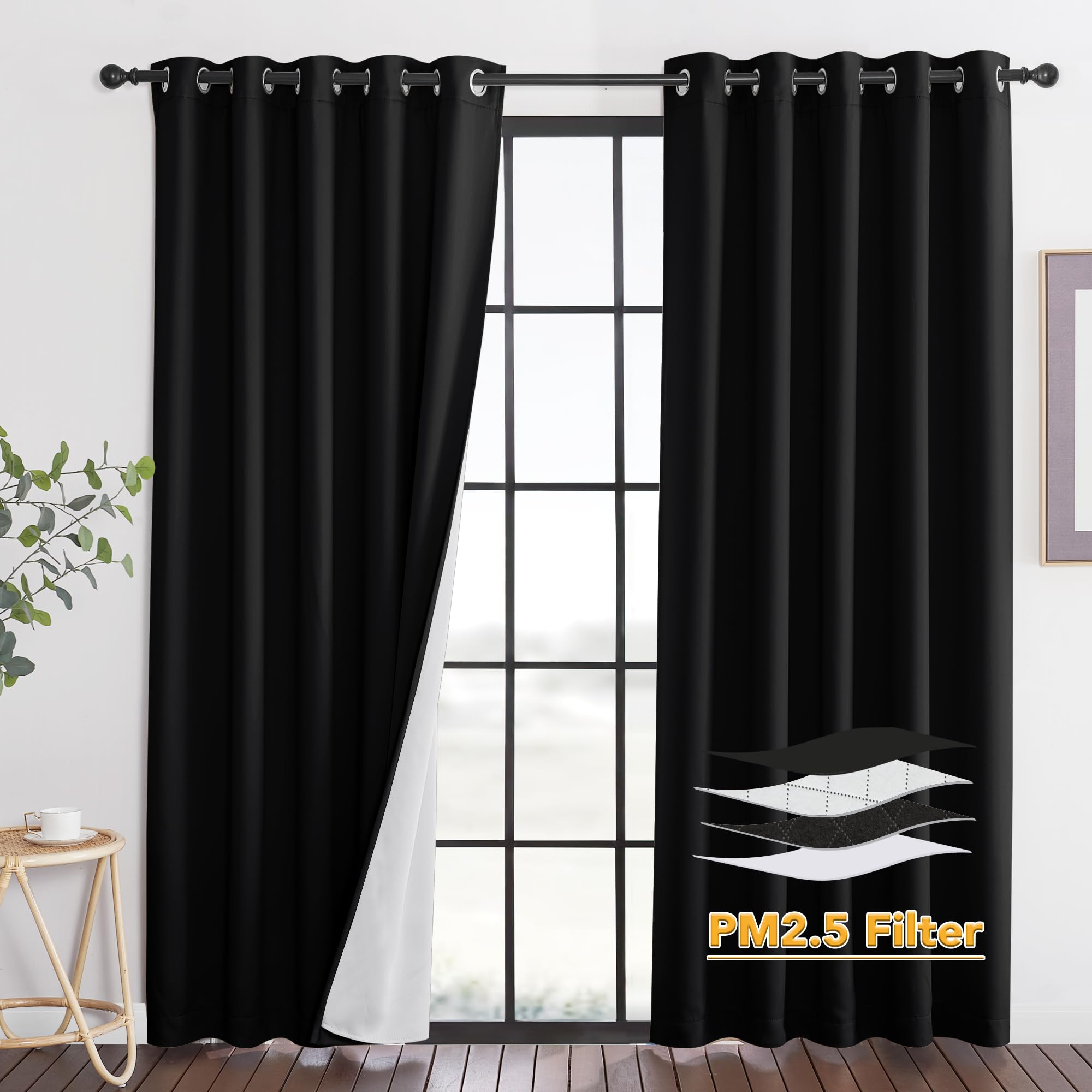 RYB HOME Dustproof Curtains for Large Window, Soundproof Thermal Insulated Blackout Curtains for Sliding Glass Door Furance Office Dorm Bedroom Living Room, Silver Grey, W62 x L95 inch, 2 Panels