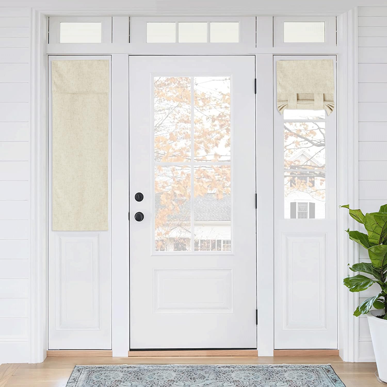 RYB HOME Blackout French Door Curtain - Privacy Thermal Insulated Window Shades for Patio Kitchen Front Entry Back Door Glass Window, Self Adhesive No Drill, 1 Panel, 26" W x 69" L, Black