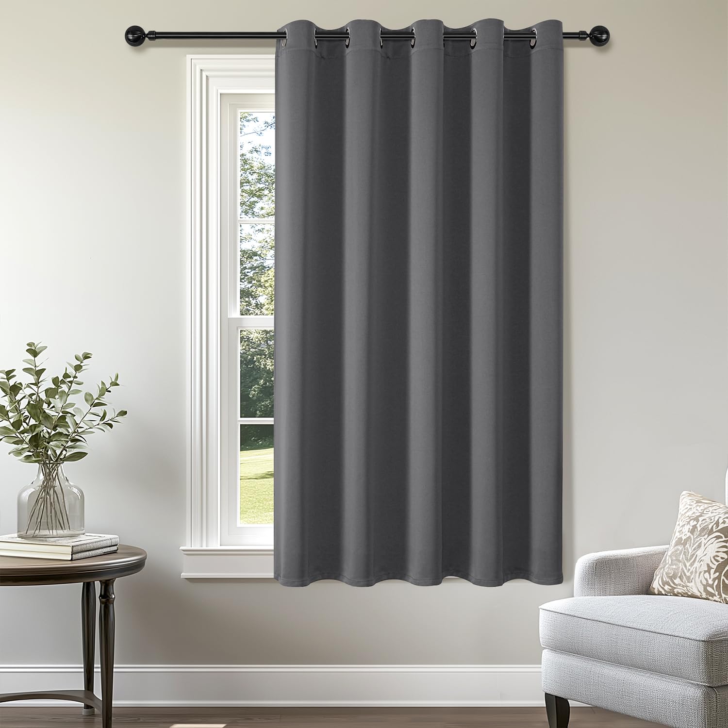 ChrisDowa Blackout Door Curtains for Doorway Privacy, Grommet Closet Curtains for Bedroom Closet Door, Thermal Insulated Temporary Doorway Cover Room Divider Drapes (1 Panel, Dark Grey, 34 x 80 Inch)