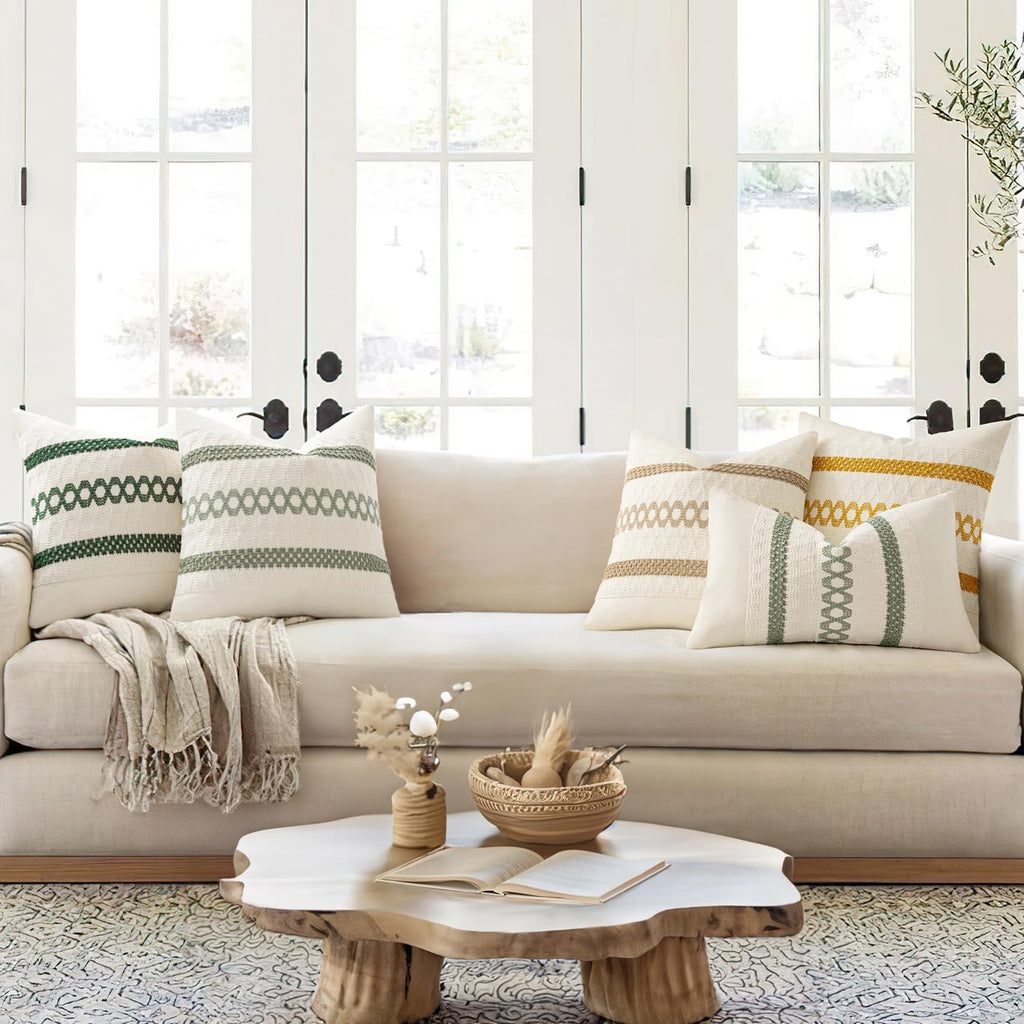 Set of 2 18x18 Inch Sage Green Macrame Woven Boho Farmhouse Pillow Covers Retro Cotton Cushion Cases for Sofa Bed Chair Summer Spring Decor