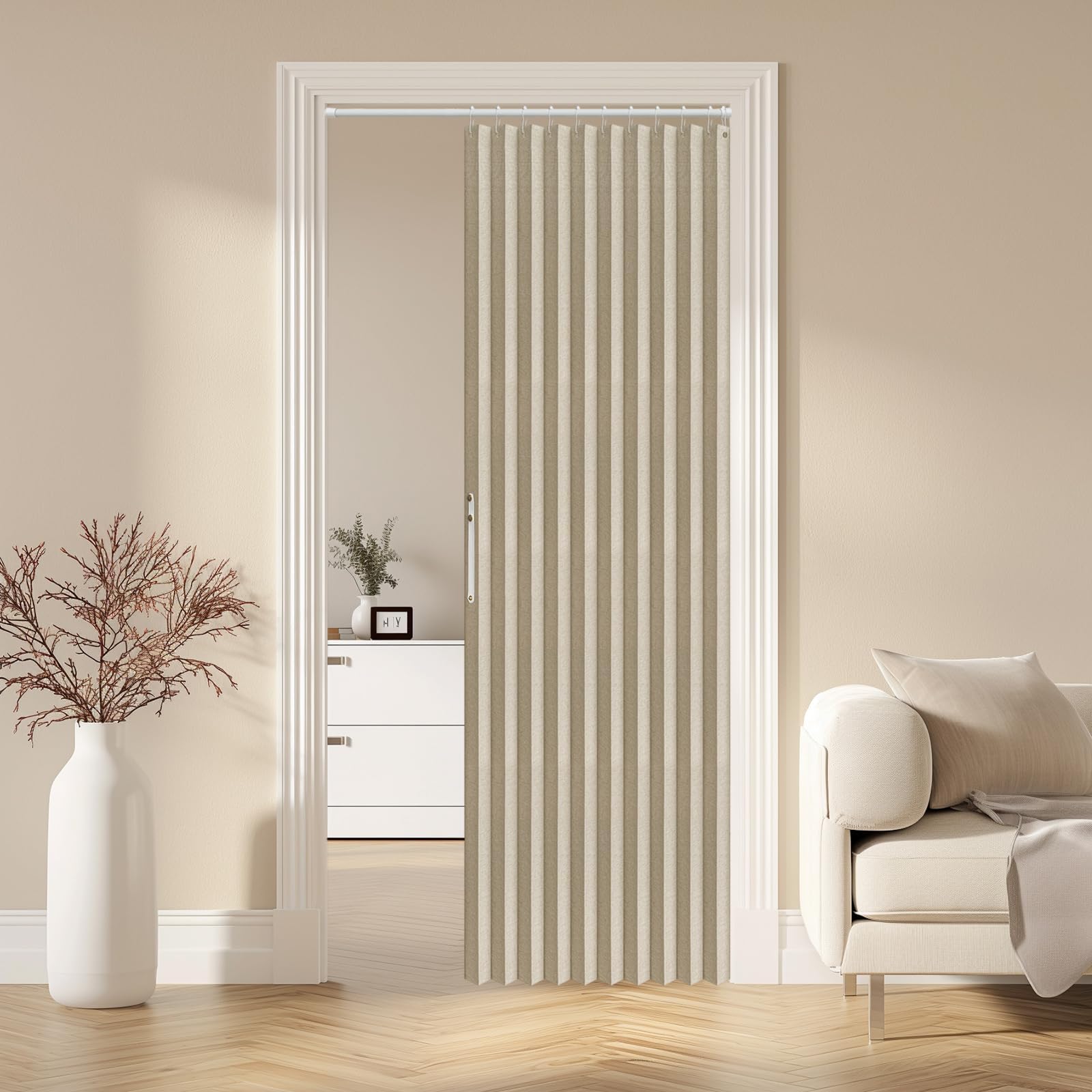AJAZZ 100% Blackout Accordion Door Magnetic Door Curtain Folding Closet Doors Curtain Invisible Applicable Bedroom Room Living Room Doorway （Grey 42" W x 78" L 1 Panel