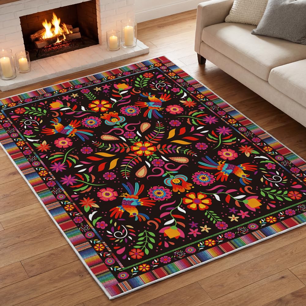 Artoid Mode Bird Dia De Los Muertos Mexican Fiesta Runner Rug, Cinco De Mayo Home Decor Low-Profile Non-Slip Washable Carpet Runner for Hallways Kitchen Laundry Bedroom Bathroom Indoor 2x6 Feet