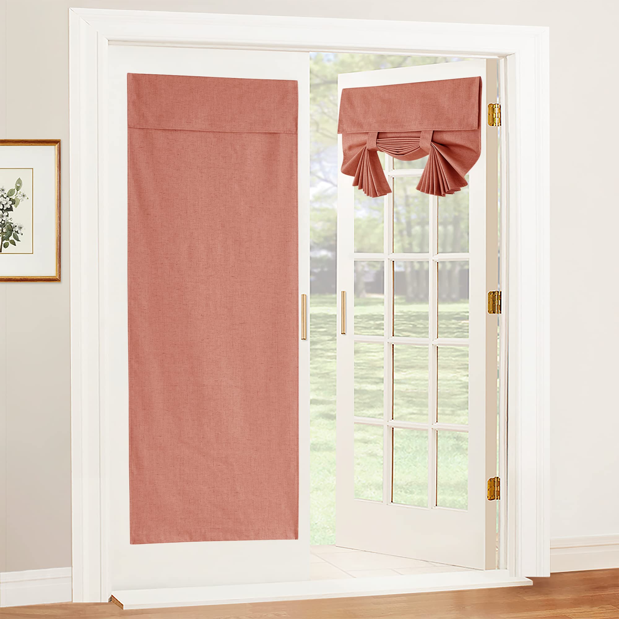 RYB HOME Blackout French Door Curtain - Privacy Thermal Insulated Window Shades for Patio Kitchen Front Entry Back Door Glass Window, Self Adhesive No Drill, 1 Panel, 26" W x 69" L, Black