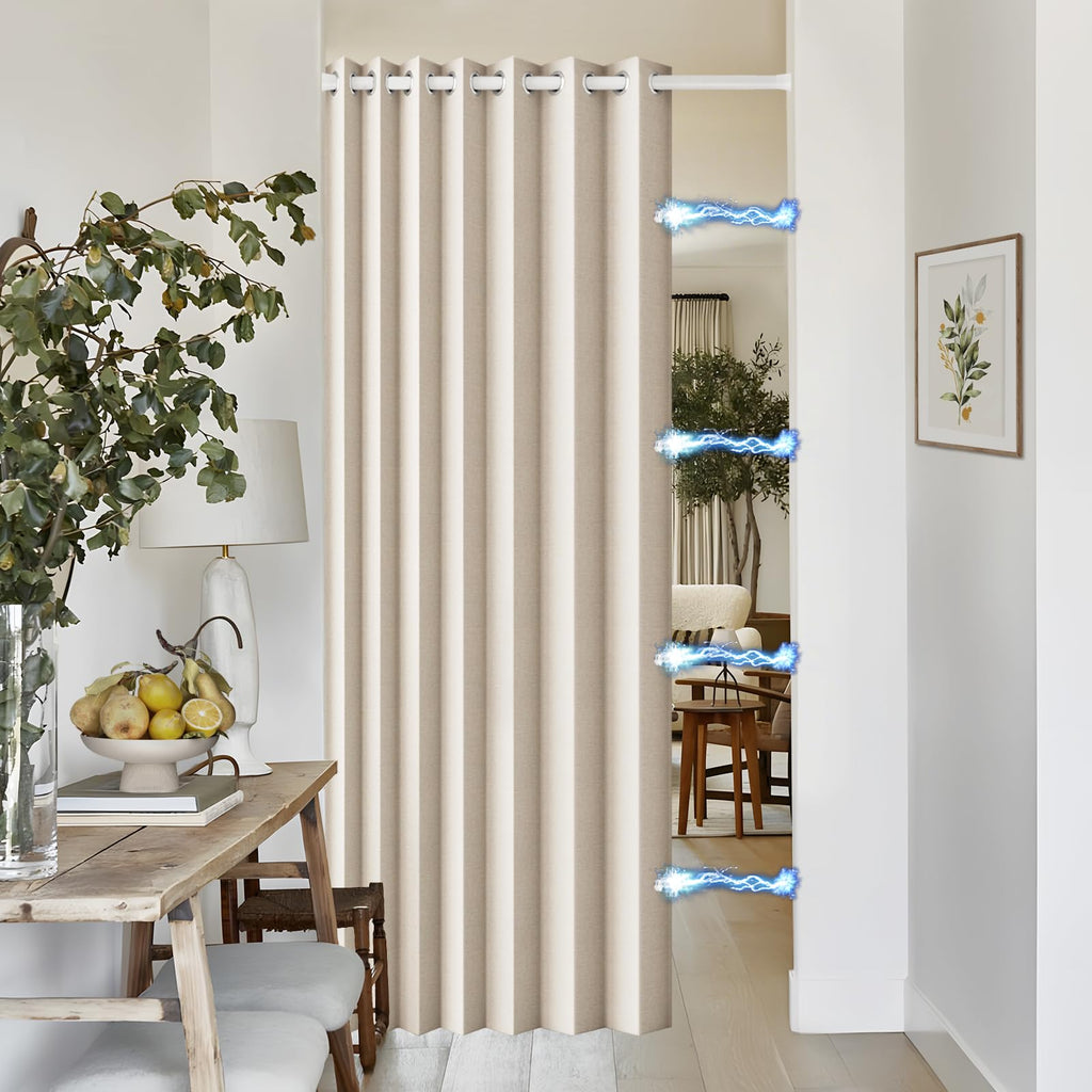 100% Blackout Privacy Door Curtain for Doorway, Magnetic Door Curtain for Closet & Hallway, 1 Panel, W45 x L80, Gray