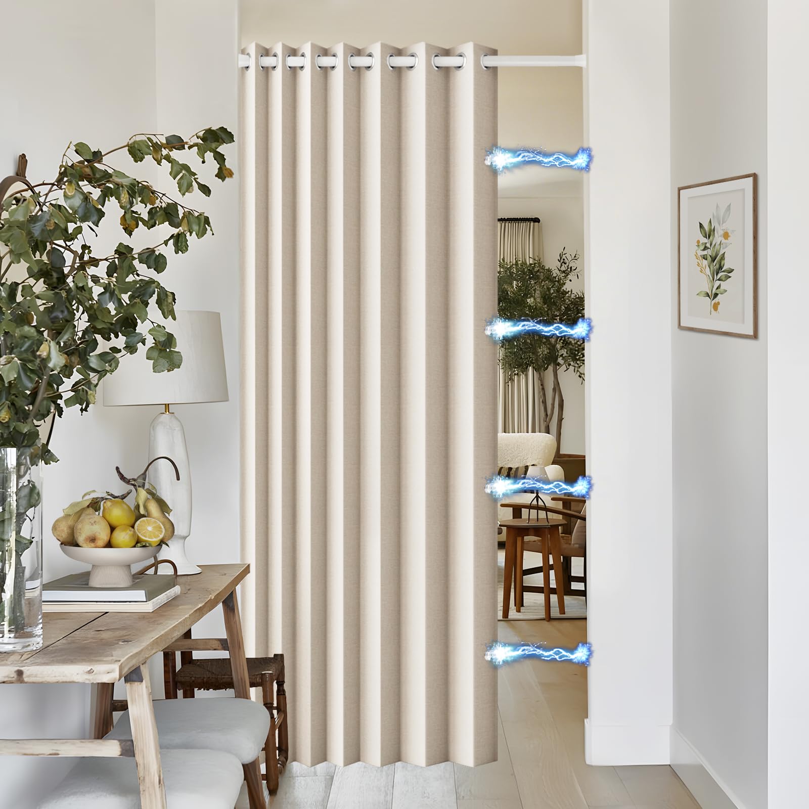 100% Blackout Privacy Door Curtain for Doorway, Magnetic Door Curtain for Closet & Hallway, 1 Panel, W45 x L80, Gray