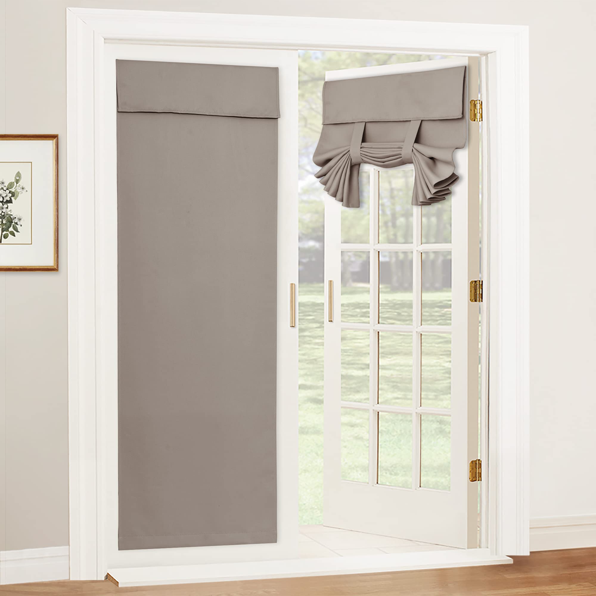 RYB HOME Blackout French Door Curtain - Privacy Thermal Insulated Window Shades for Patio Kitchen Front Entry Back Door Glass Window, Self Adhesive No Drill, 1 Panel, 26" W x 69" L, Black