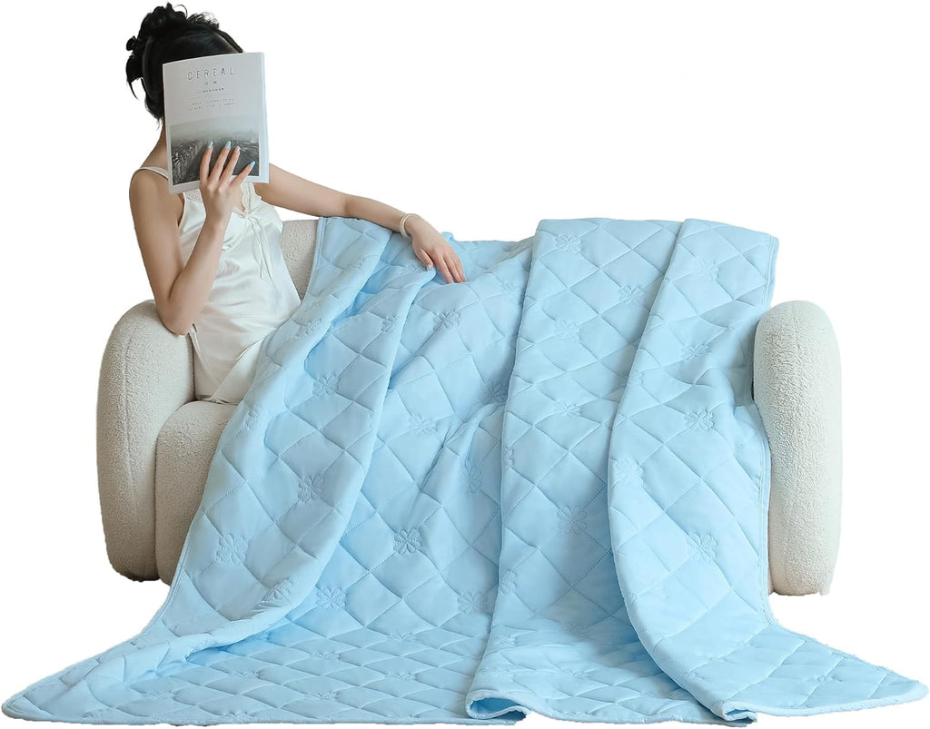 SheRest Lightweight & Breathable Summer Throw Blanket for the AC Room, Couch, or Nap Time, Soft and Portable Cooling Blanket for Hot Sleepers and Night Sweats (Blue, Twin)