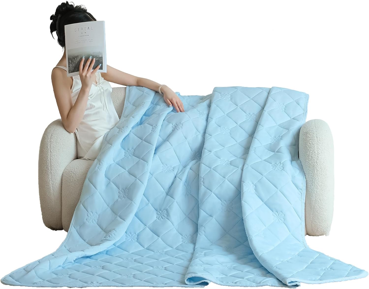 SheRest Lightweight & Breathable Summer Throw Blanket for the AC Room, Couch, or Nap Time, Soft and Portable Cooling Blanket for Hot Sleepers and Night Sweats (Blue, Twin)