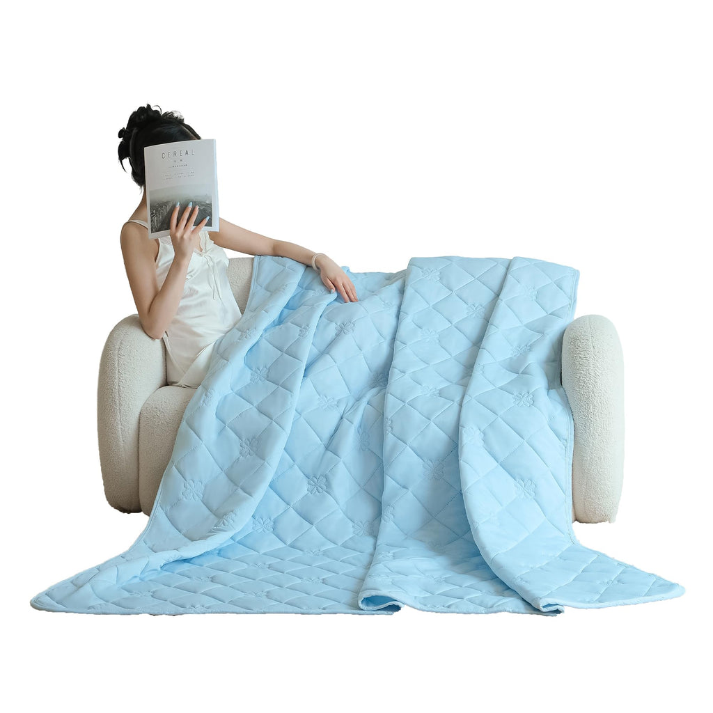 SheRest Lightweight & Breathable Summer Throw Blanket for the AC Room, Couch, or Nap Time, Soft and Portable Cooling Blanket for Hot Sleepers and Night Sweats (Blue, Twin)