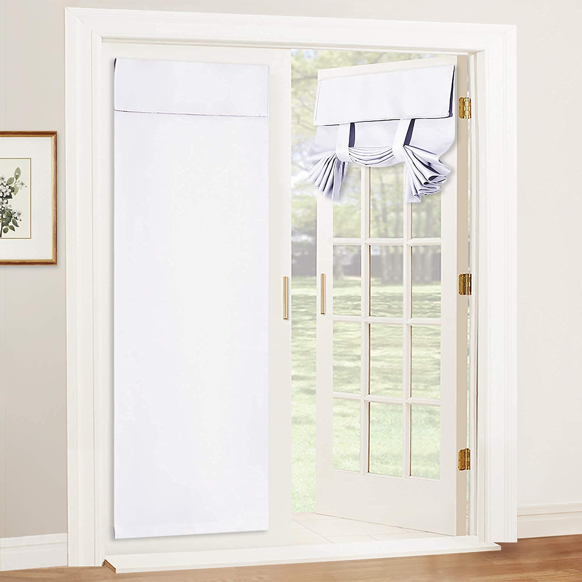 RYB HOME Blackout French Door Curtain - Privacy Thermal Insulated Window Shades for Patio Kitchen Front Entry Back Door Glass Window, Self Adhesive No Drill, 1 Panel, 26" W x 69" L, Black
