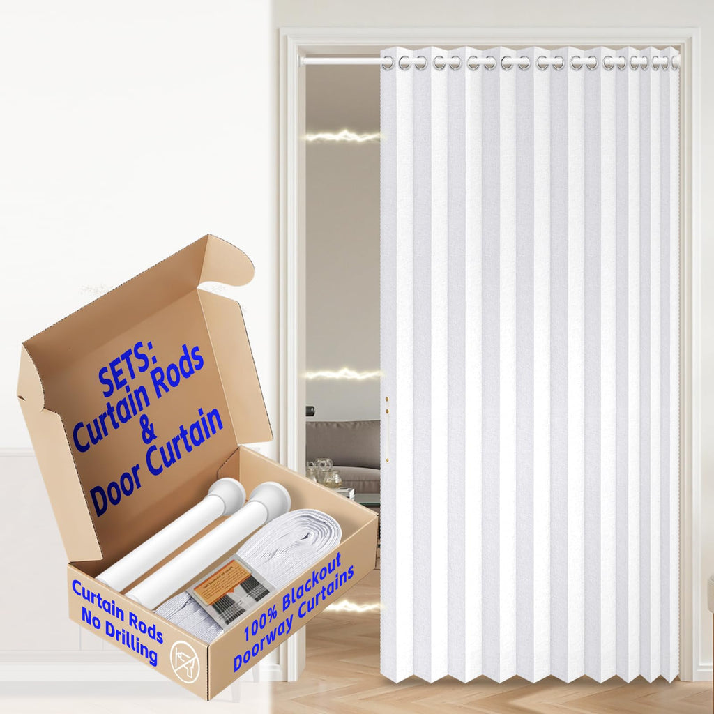 AJAZZ 100% Blackout Accordion Door Magnetic Door Curtain Folding Closet Doors Curtain Invisible Applicable Bedroom Room Living Room Doorway （Grey 42" W x 78" L 1 Panel