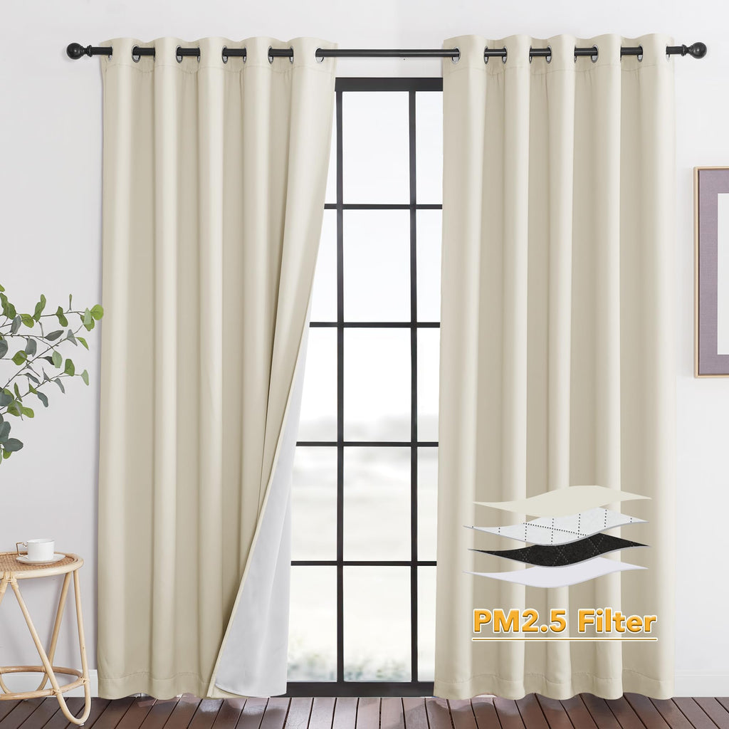 RYB HOME Dustproof Curtains for Large Window, Soundproof Thermal Insulated Blackout Curtains for Sliding Glass Door Furance Office Dorm Bedroom Living Room, Silver Grey, W62 x L95 inch, 2 Panels