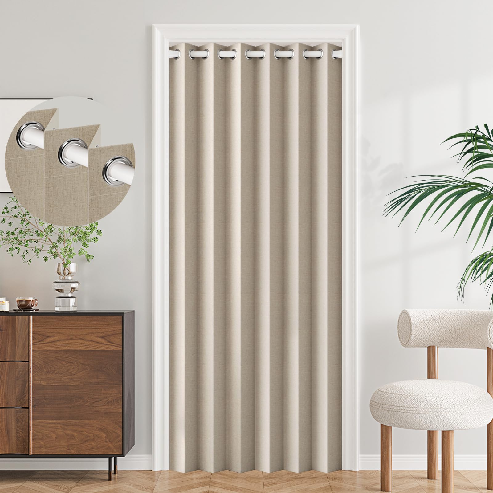 100% Blackout Privacy Door Curtain for Doorway, Magnetic Door Curtain for Closet & Hallway, 1 Panel, W45 x L80, Gray