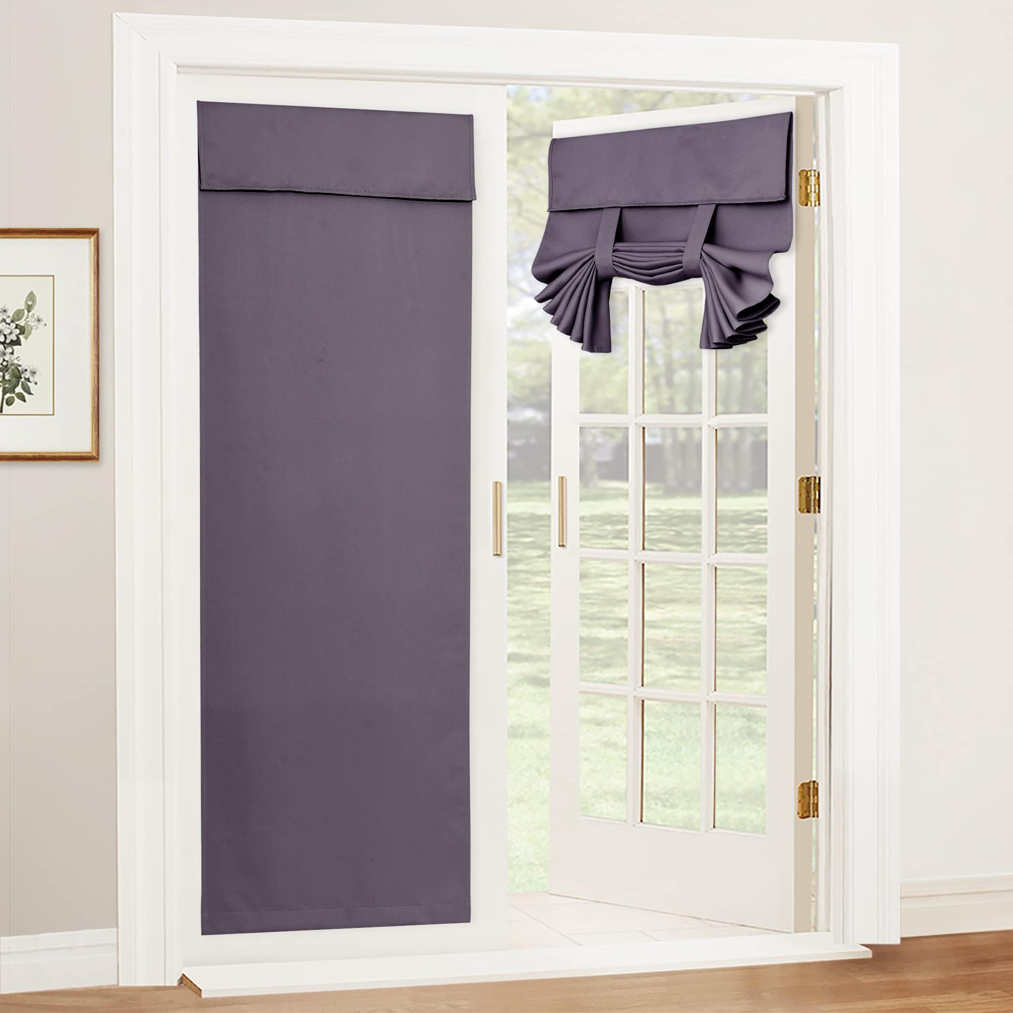 RYB HOME Blackout French Door Curtain - Privacy Thermal Insulated Window Shades for Patio Kitchen Front Entry Back Door Glass Window, Self Adhesive No Drill, 1 Panel, 26" W x 69" L, Black