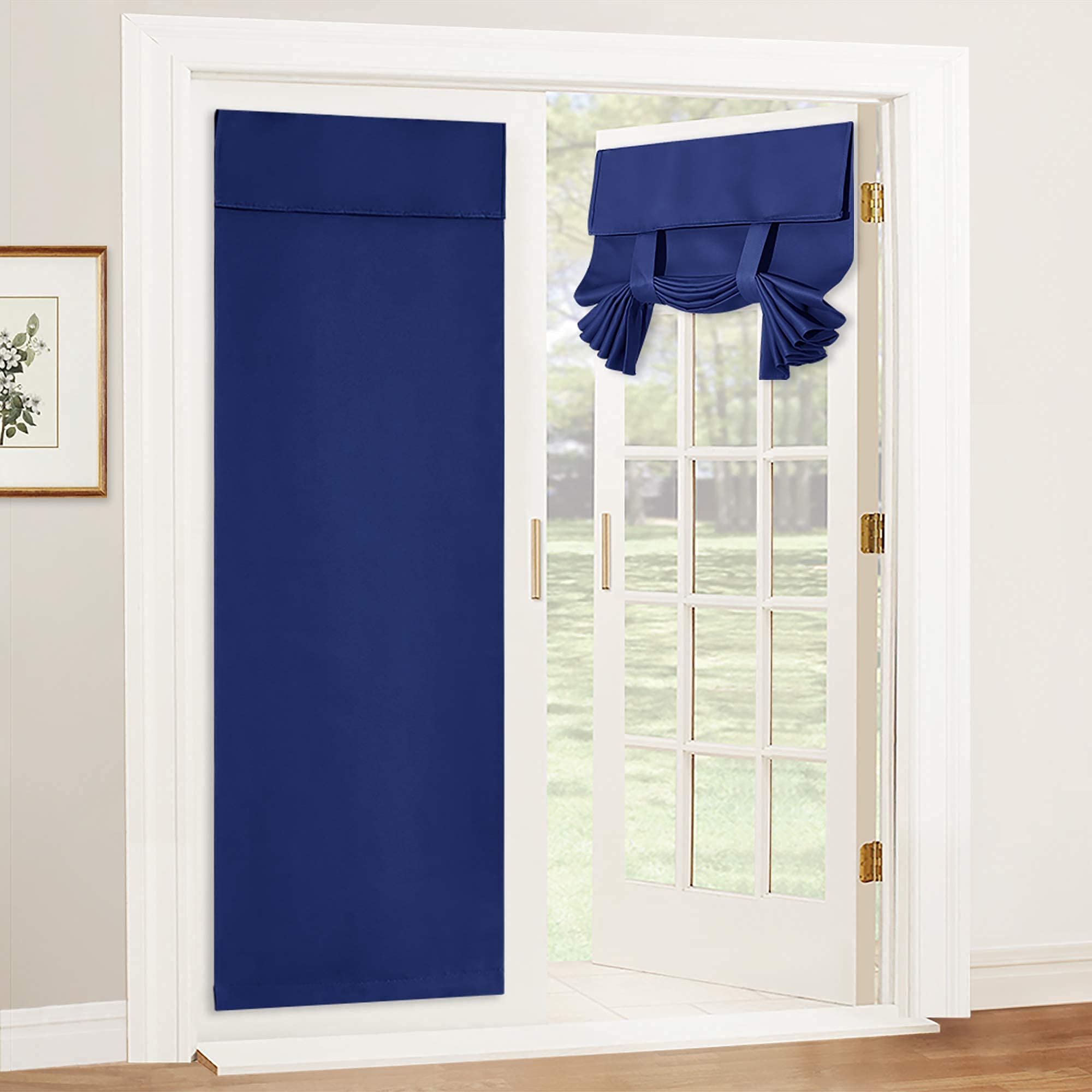 RYB HOME Blackout French Door Curtain - Privacy Thermal Insulated Window Shades for Patio Kitchen Front Entry Back Door Glass Window, Self Adhesive No Drill, 1 Panel, 26" W x 69" L, Black