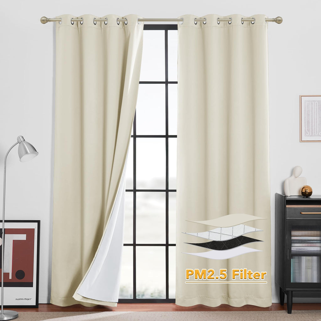 RYB HOME Dustproof Curtains for Large Window, Soundproof Thermal Insulated Blackout Curtains for Sliding Glass Door Furance Office Dorm Bedroom Living Room, Silver Grey, W62 x L95 inch, 2 Panels