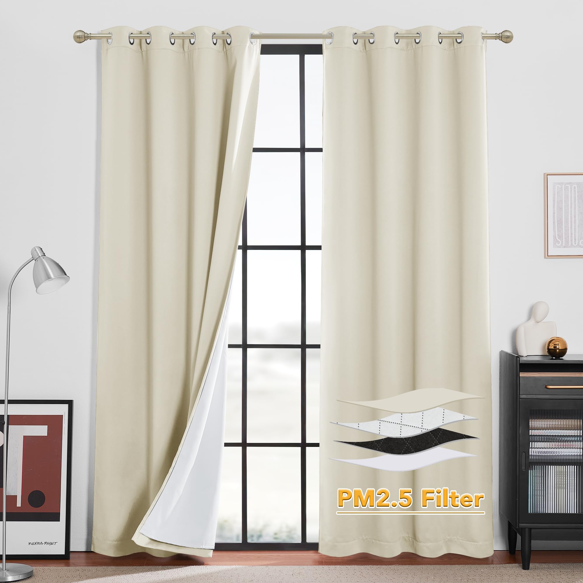 RYB HOME Dustproof Curtains for Large Window, Soundproof Thermal Insulated Blackout Curtains for Sliding Glass Door Furance Office Dorm Bedroom Living Room, Silver Grey, W62 x L95 inch, 2 Panels