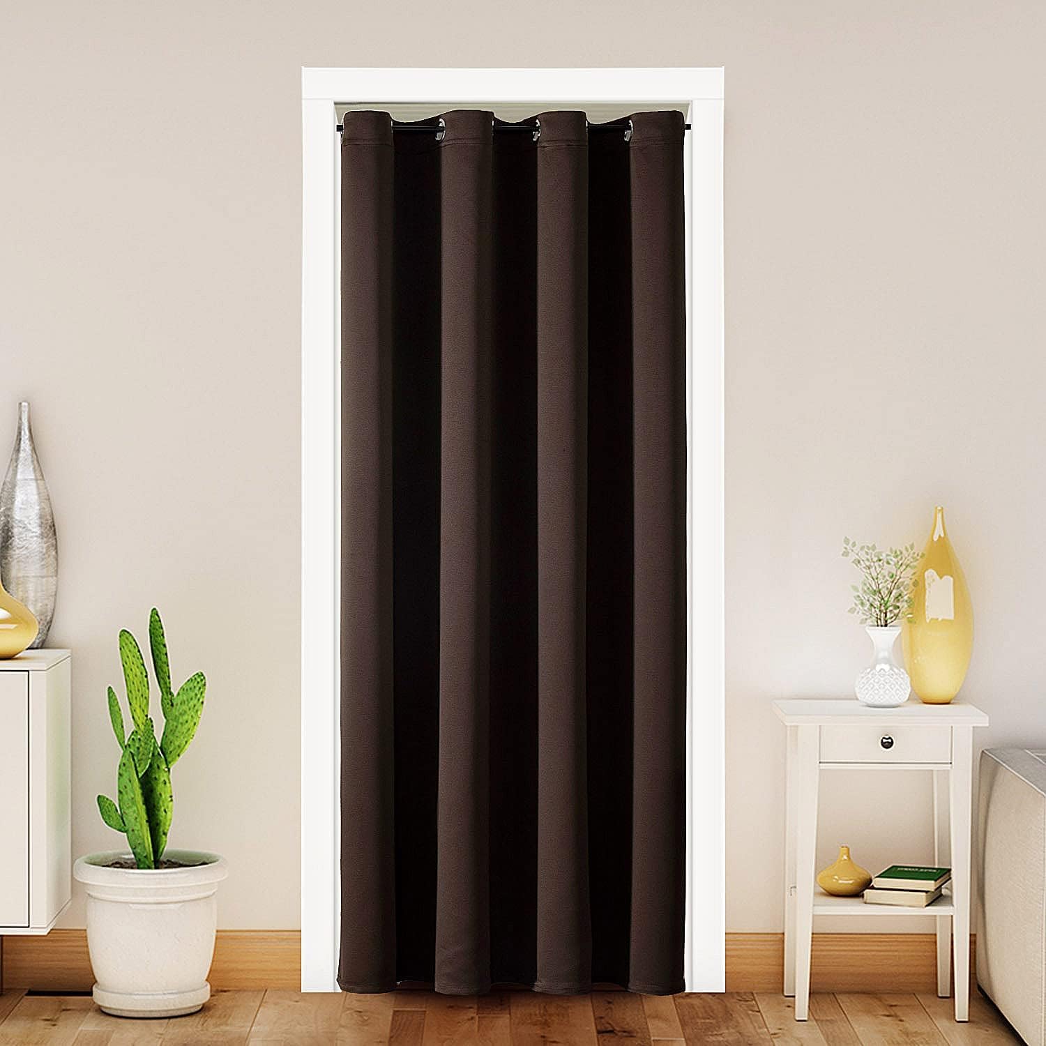 ChrisDowa Blackout Door Curtains for Doorway Privacy, Grommet Closet Curtains for Bedroom Closet Door, Thermal Insulated Temporary Doorway Cover Room Divider Drapes (1 Panel, Dark Grey, 34 x 80 Inch)