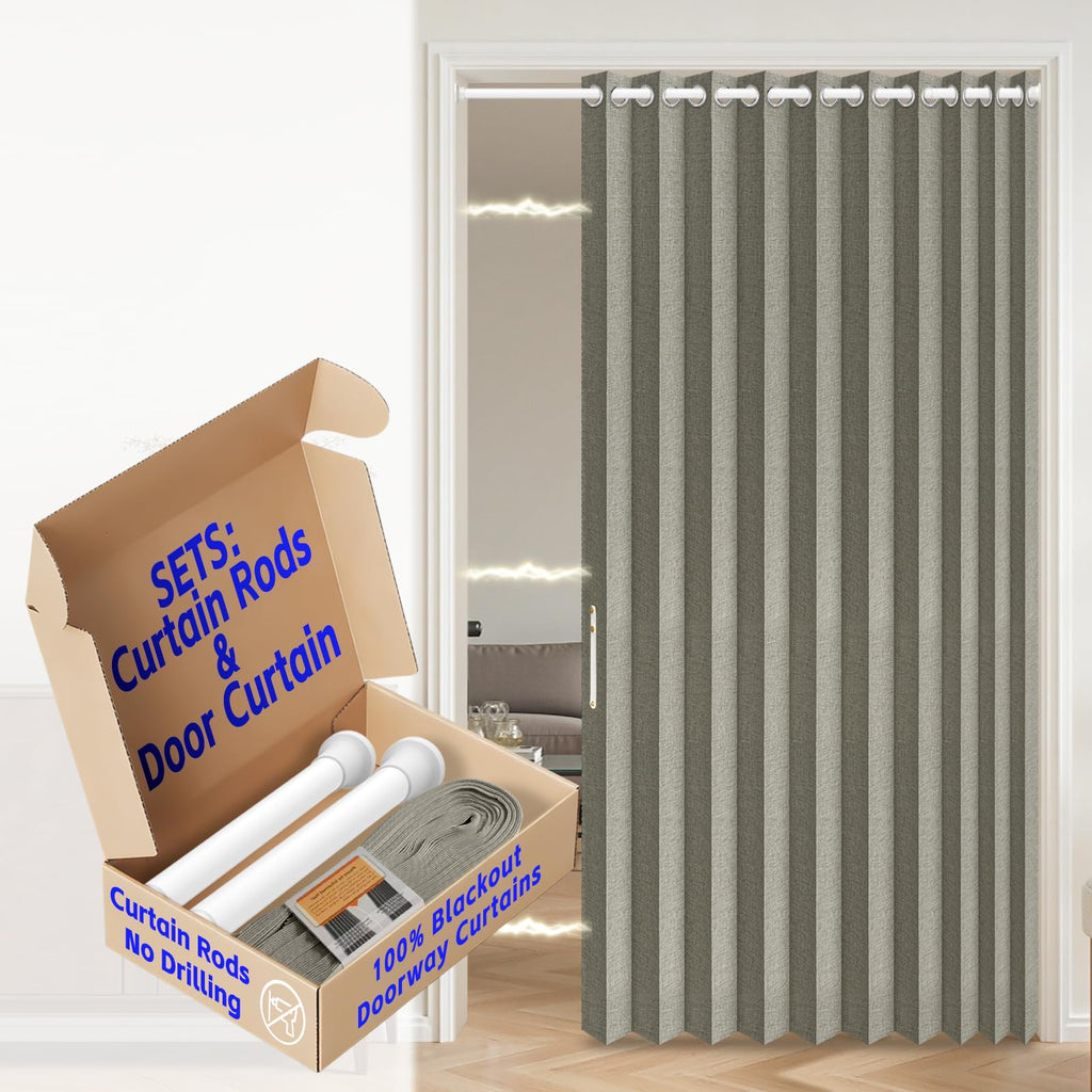 AJAZZ 100% Blackout Accordion Door Magnetic Door Curtain Folding Closet Doors Curtain Invisible Applicable Bedroom Room Living Room Doorway （Grey 42" W x 78" L 1 Panel