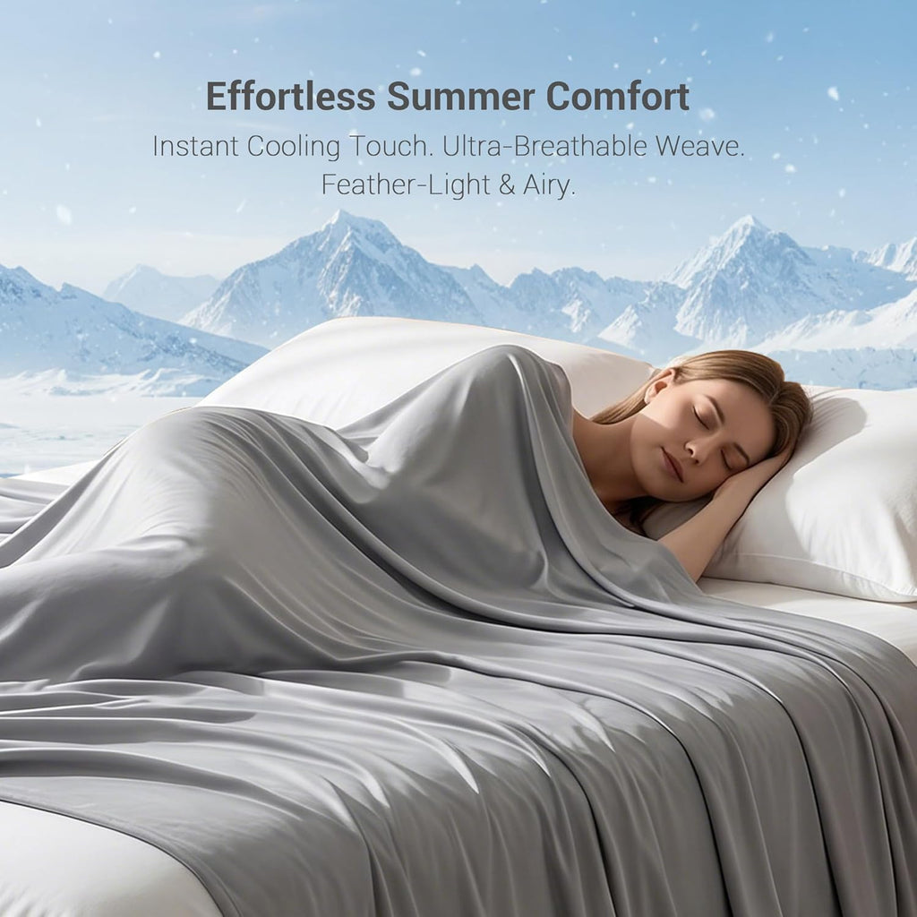 SheRest Silky Satin Cooling Blanket — A Lightweight, Breathable, and Ultra-Thin no-Fill Summer Blanket. Crafted for hot Weather. Ideal as a Bed Blanket, Sofa Throw, or nap Blanket (Grey, Throw)