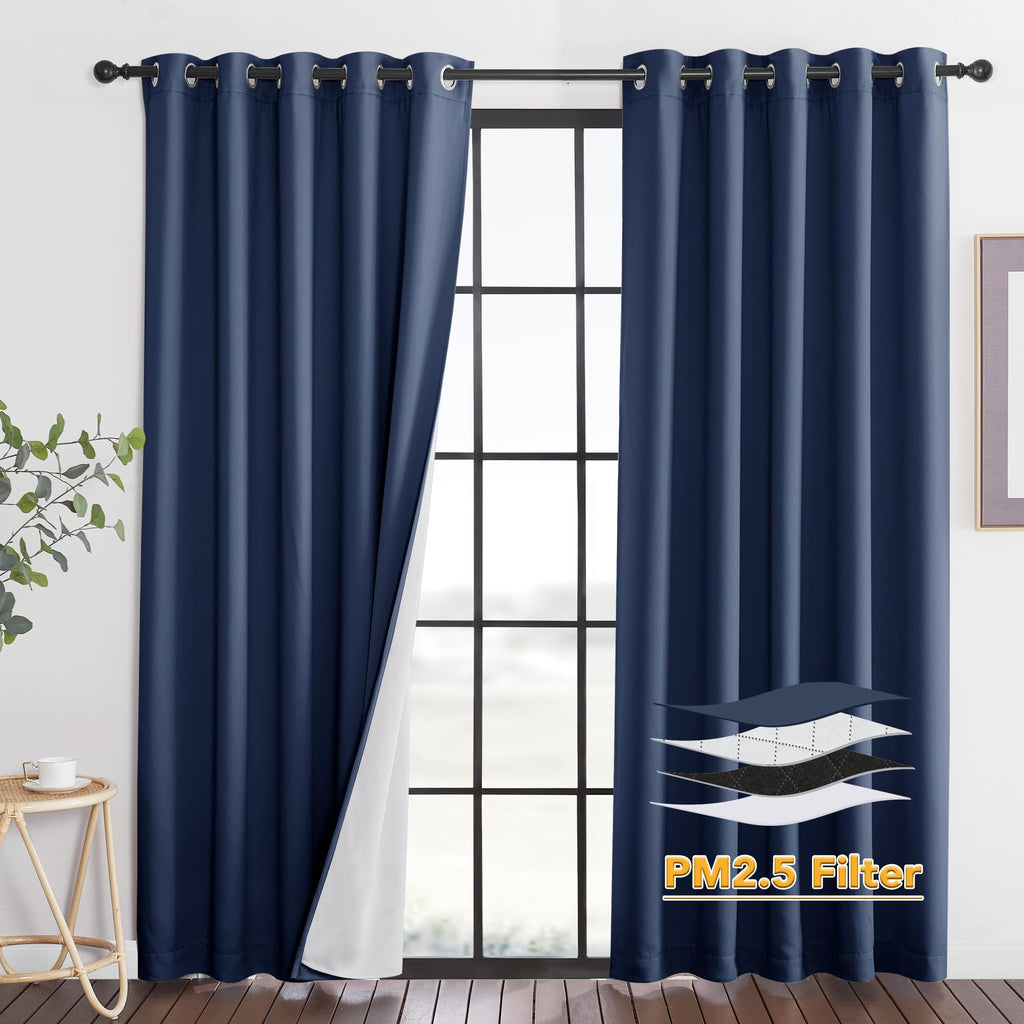 RYB HOME Dustproof Curtains for Large Window, Soundproof Thermal Insulated Blackout Curtains for Sliding Glass Door Furance Office Dorm Bedroom Living Room, Silver Grey, W62 x L95 inch, 2 Panels