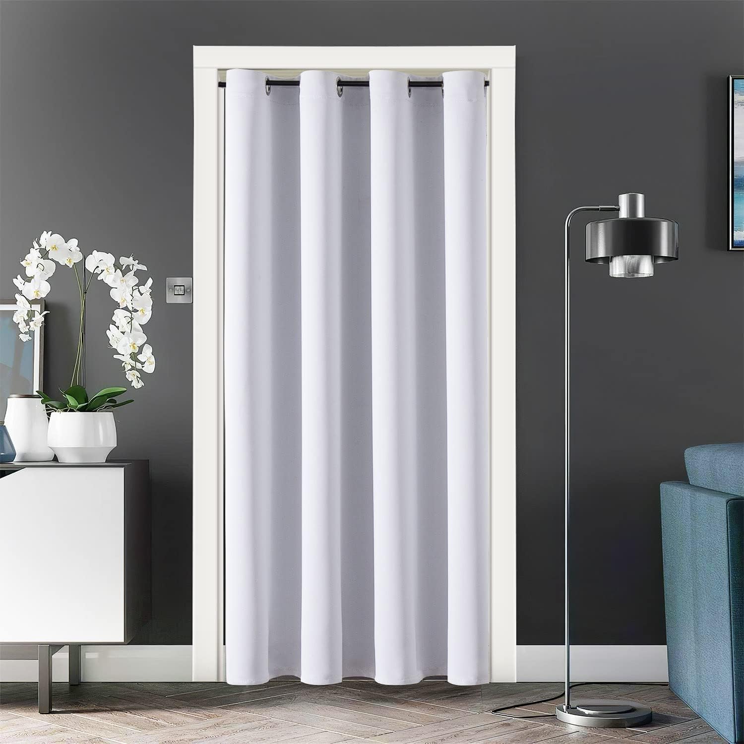 ChrisDowa Blackout Door Curtains for Doorway Privacy, Grommet Closet Curtains for Bedroom Closet Door, Thermal Insulated Temporary Doorway Cover Room Divider Drapes (1 Panel, Dark Grey, 34 x 80 Inch)