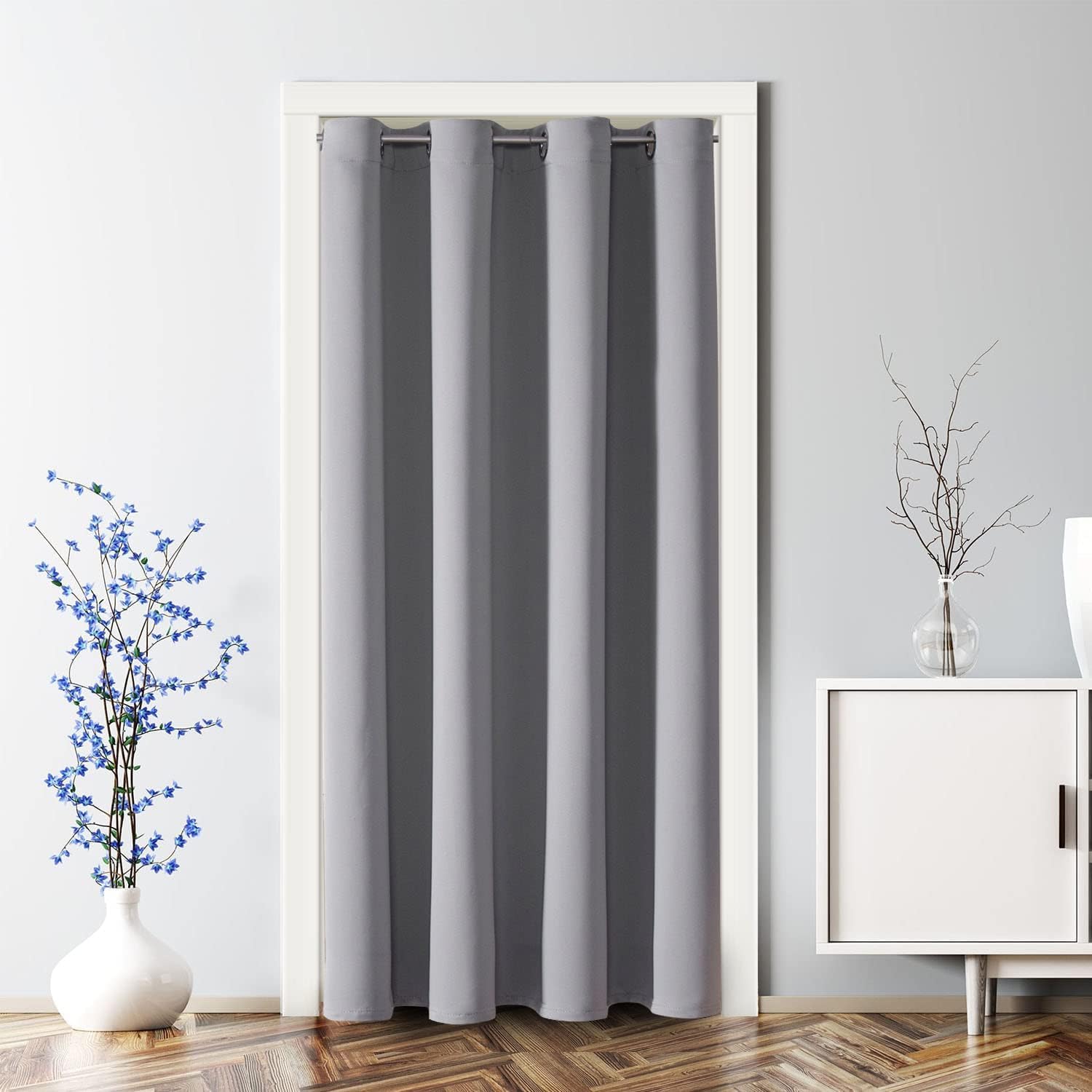 ChrisDowa Blackout Door Curtains for Doorway Privacy, Grommet Closet Curtains for Bedroom Closet Door, Thermal Insulated Temporary Doorway Cover Room Divider Drapes (1 Panel, Dark Grey, 34 x 80 Inch)