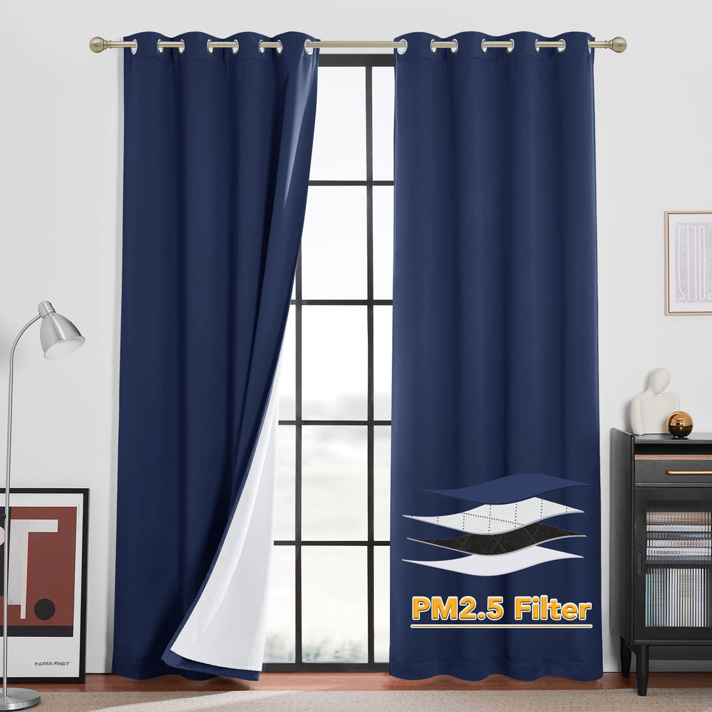 RYB HOME Dustproof Curtains for Large Window, Soundproof Thermal Insulated Blackout Curtains for Sliding Glass Door Furance Office Dorm Bedroom Living Room, Silver Grey, W62 x L95 inch, 2 Panels