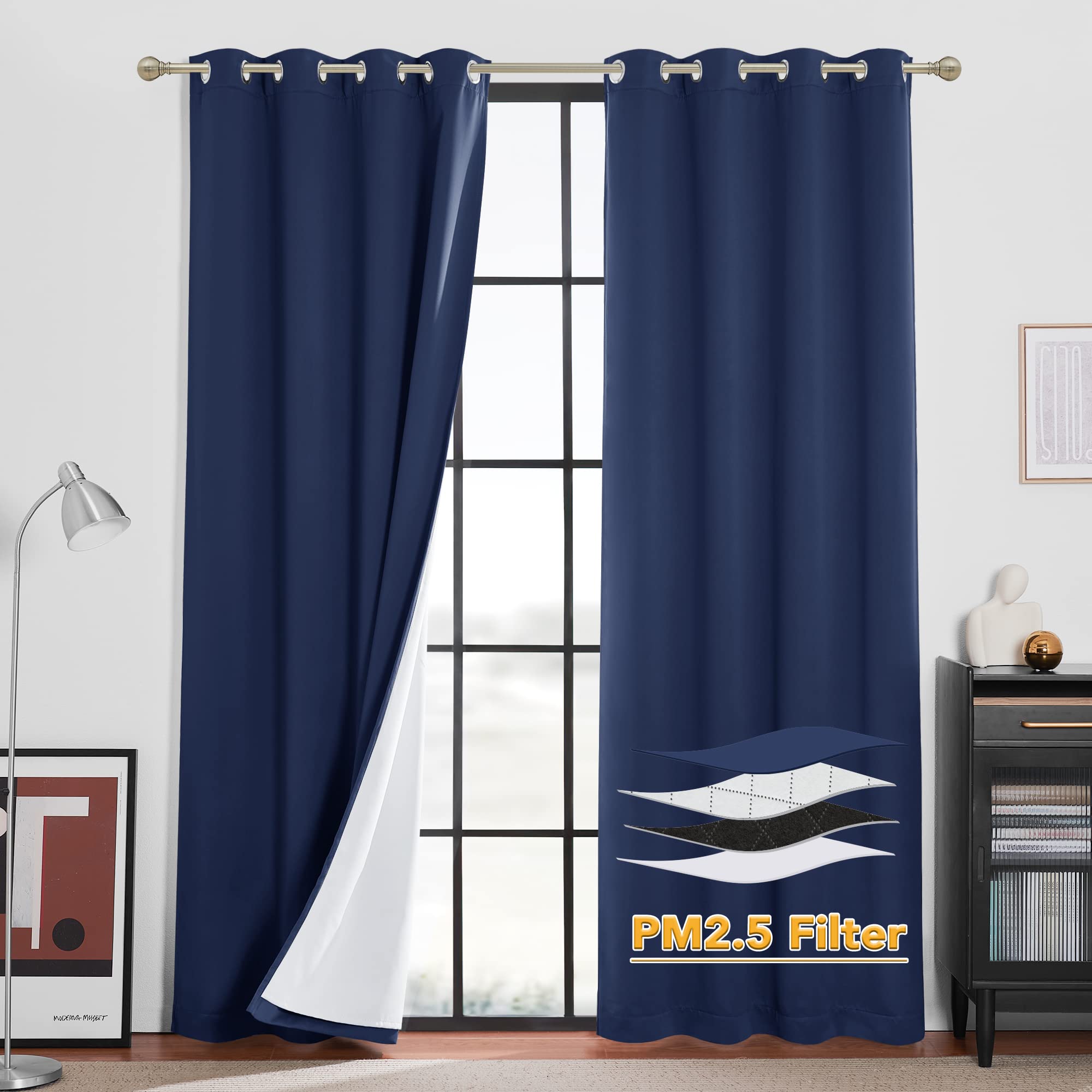 RYB HOME Dustproof Curtains for Large Window, Soundproof Thermal Insulated Blackout Curtains for Sliding Glass Door Furance Office Dorm Bedroom Living Room, Silver Grey, W62 x L95 inch, 2 Panels
