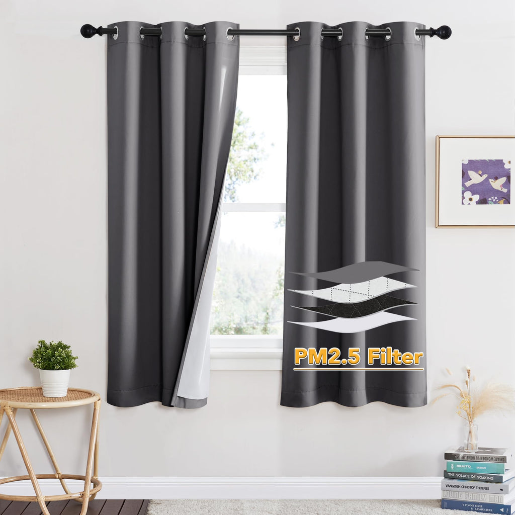RYB HOME Dustproof Curtains for Large Window, Soundproof Thermal Insulated Blackout Curtains for Sliding Glass Door Furance Office Dorm Bedroom Living Room, Silver Grey, W62 x L95 inch, 2 Panels