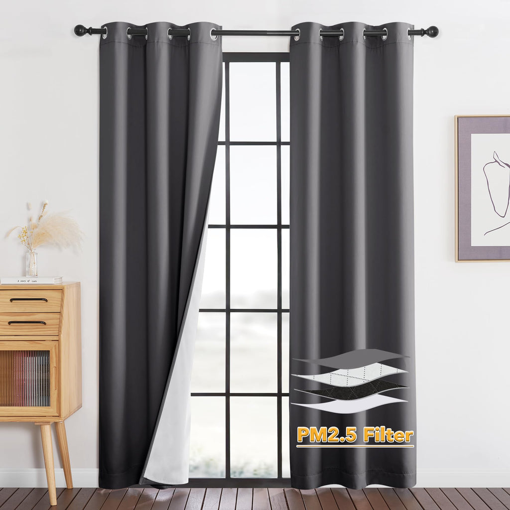 RYB HOME Dustproof Curtains for Large Window, Soundproof Thermal Insulated Blackout Curtains for Sliding Glass Door Furance Office Dorm Bedroom Living Room, Silver Grey, W62 x L95 inch, 2 Panels