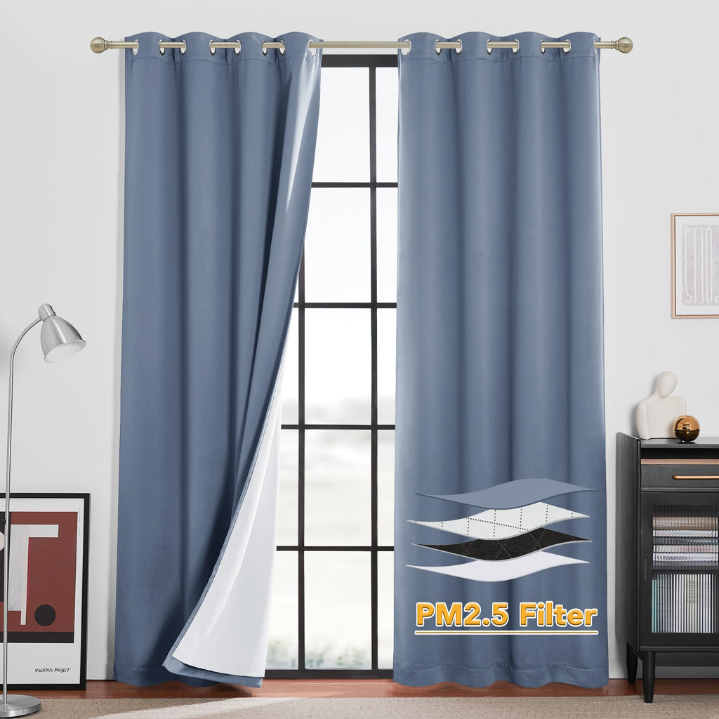 RYB HOME Dustproof Curtains for Large Window, Soundproof Thermal Insulated Blackout Curtains for Sliding Glass Door Furance Office Dorm Bedroom Living Room, Silver Grey, W62 x L95 inch, 2 Panels